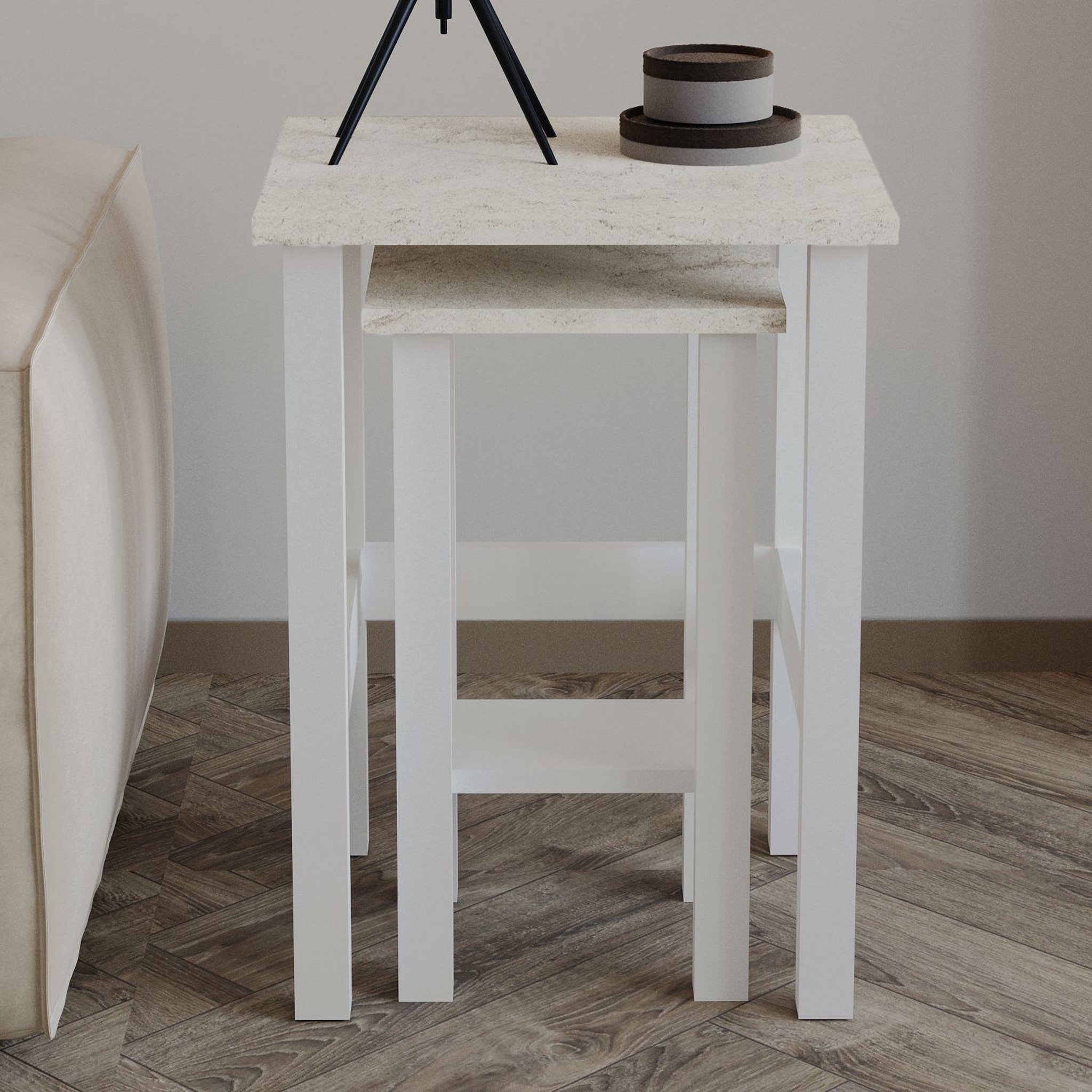 Voir la diapositive 3 : Habitat et Jardin Lot de 2 tables d'appoint en bois  gina 2  - 45 x 45 x 60 cm - blanc