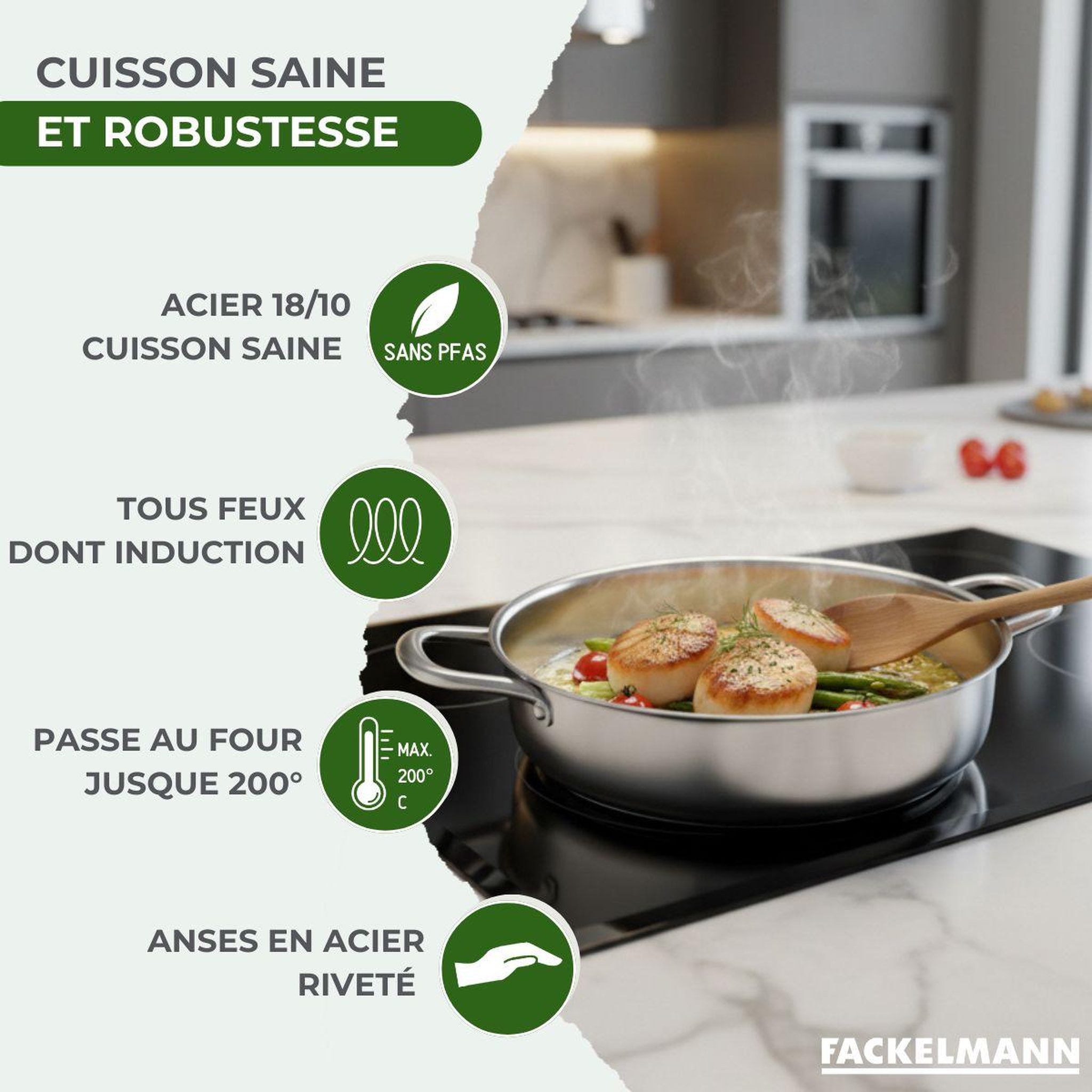 Voir la diapositive 3 : Fackelmann Sautoir 28 cm en inox 18/10 triply fackelmann vita3