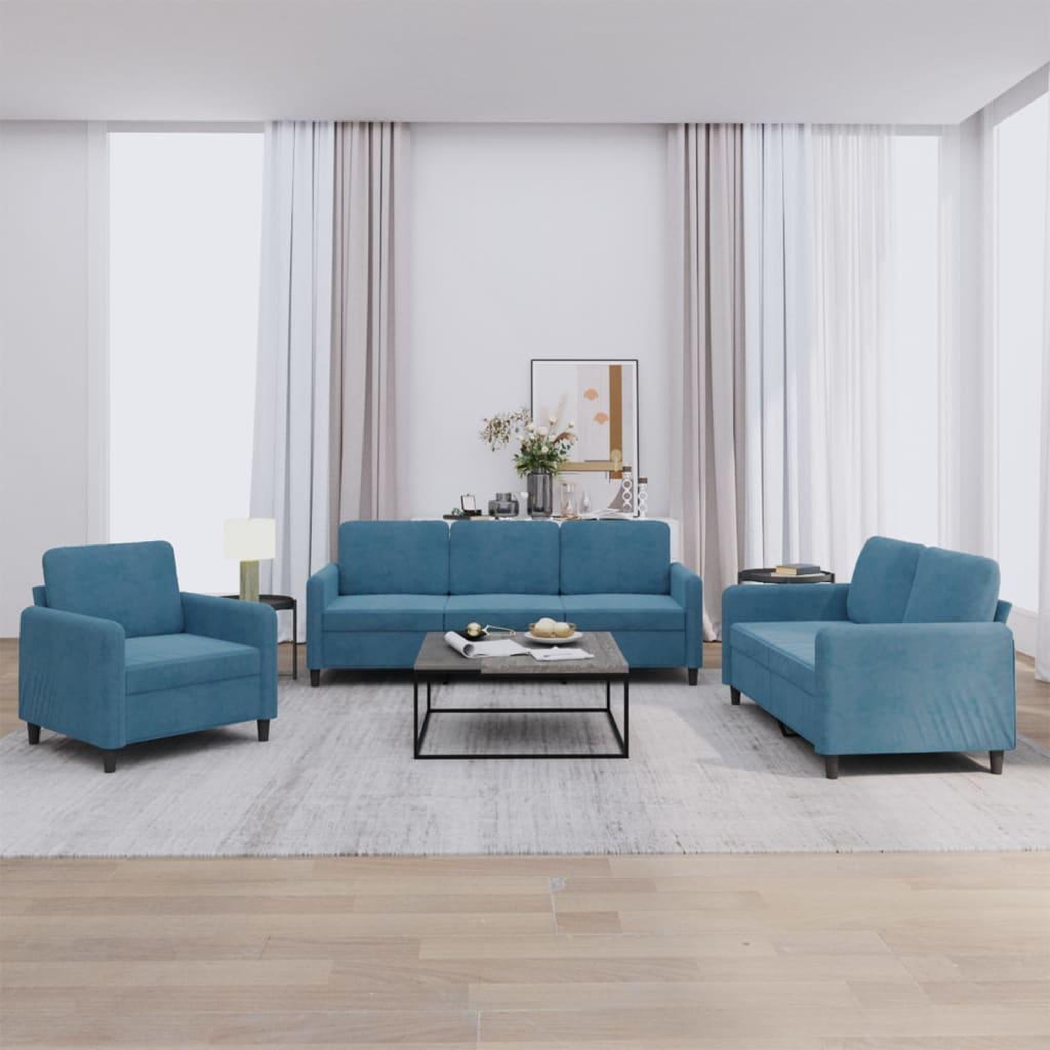 VIDAXL Ensemble de canapes 3 pcs bleu velours