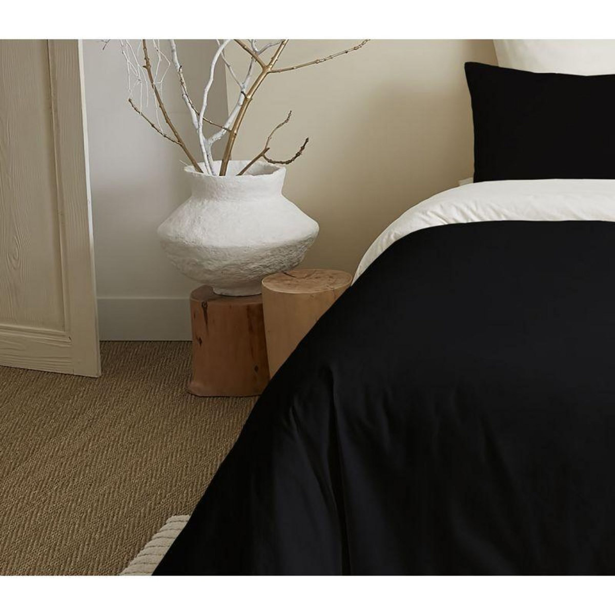 COTON PUR Pack complet 6 pièces Noir/Blanc réversible housse de couette pour lit 140 x 190 cm