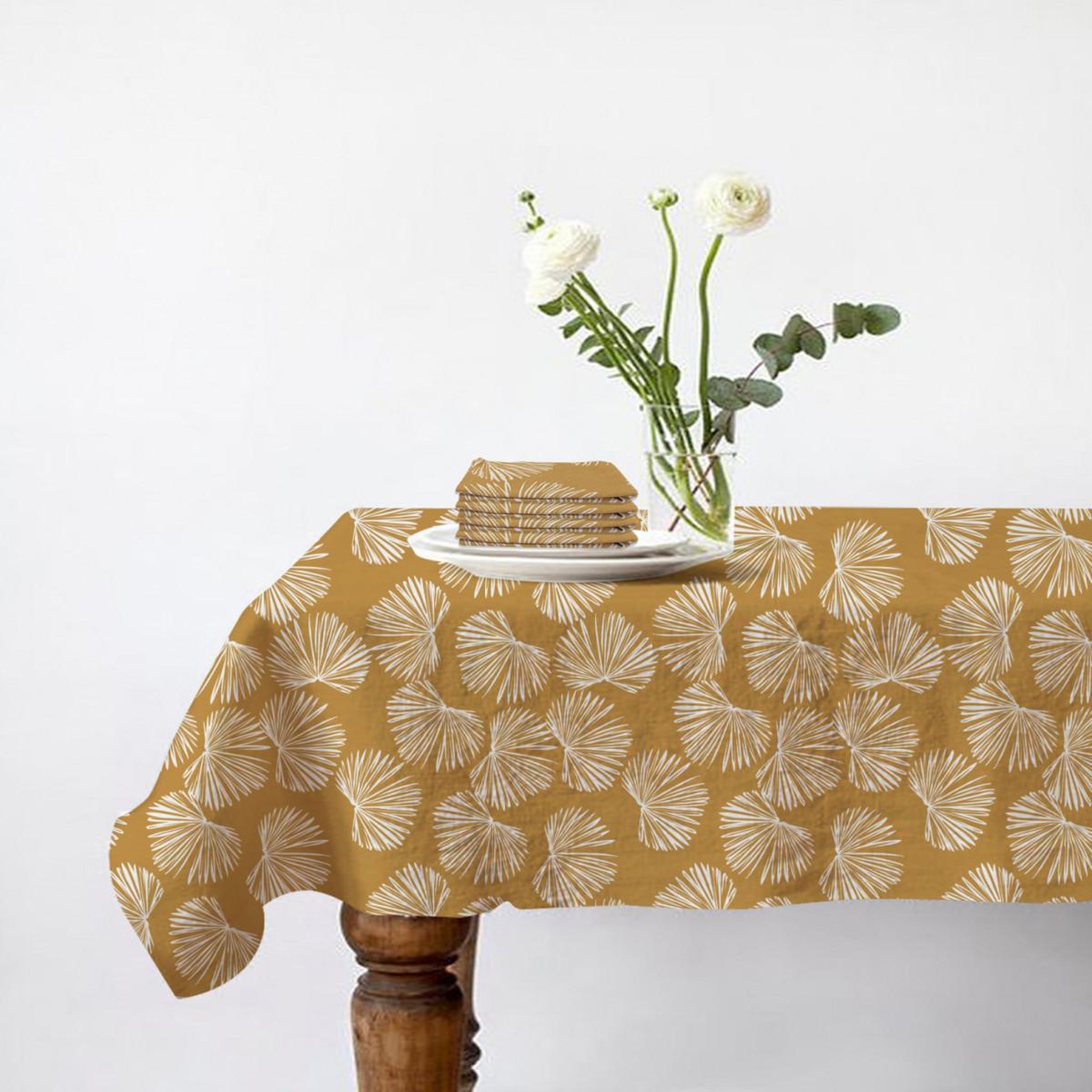 FUTURE HOME Lot nappe rectangle + 4 serviettes de table déperlante champêtre 140x240cm virginie