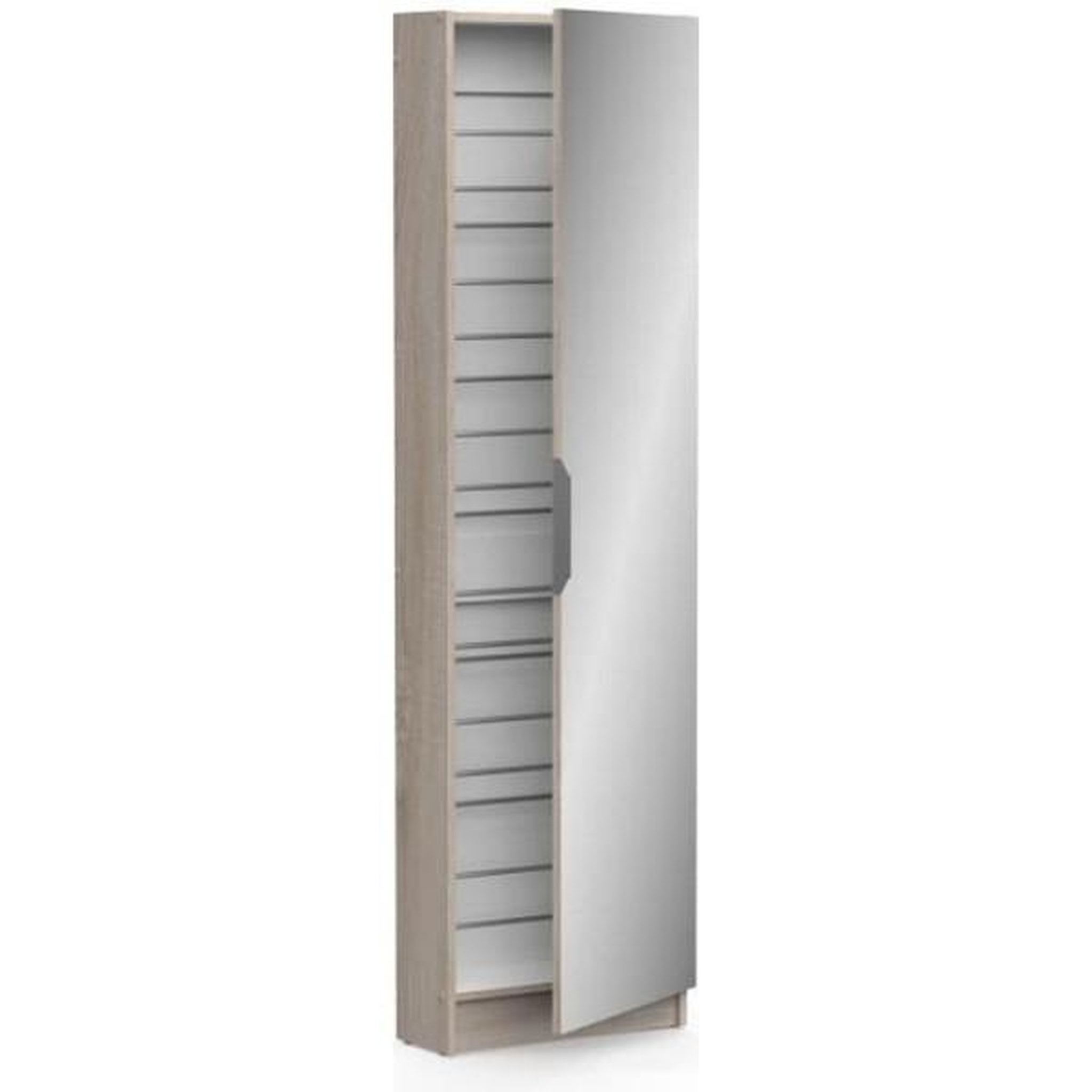 Demeyere Armoire a chaussures ZAPATERO - 12 Paires - Décor Chene et Noir - 1 porte avec miroir - L50 x P18 x H200 cm - CBA MEUBLES