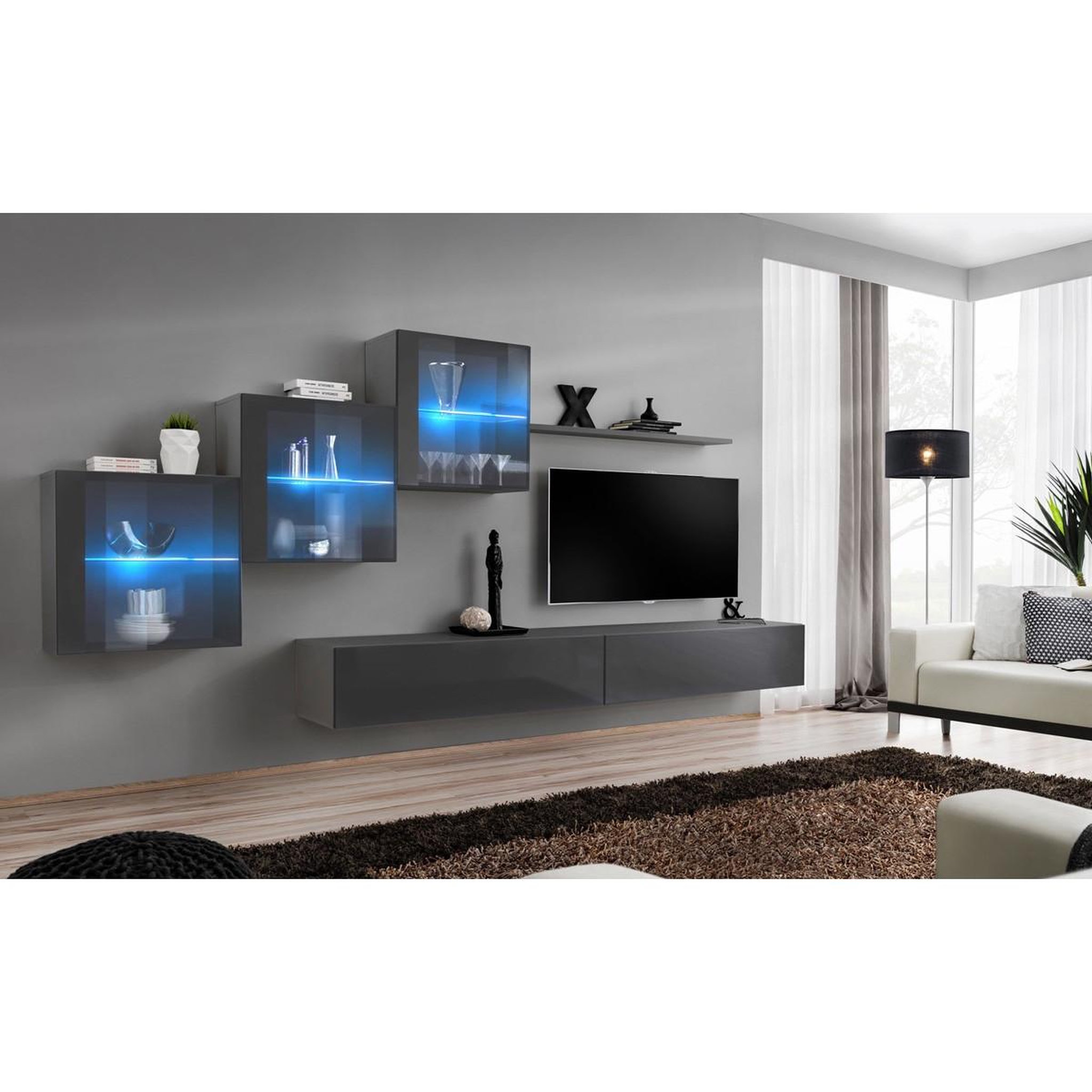 Voir la diapositive 2 : Paris Prix Meuble tv mural design  switch xx  330cm gris