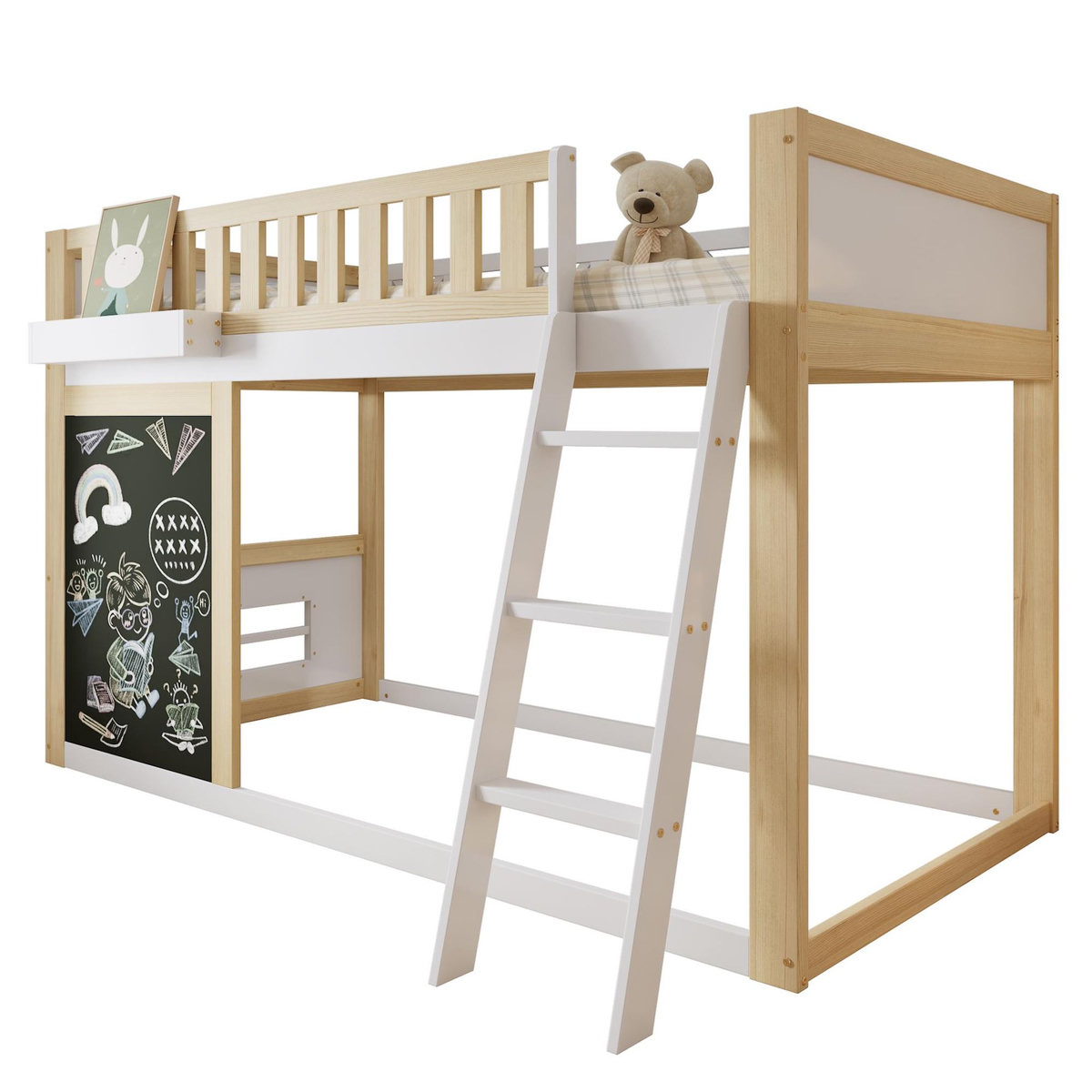 MERAX Lit superposé 90x200 cm coloris naturel+blanc pin