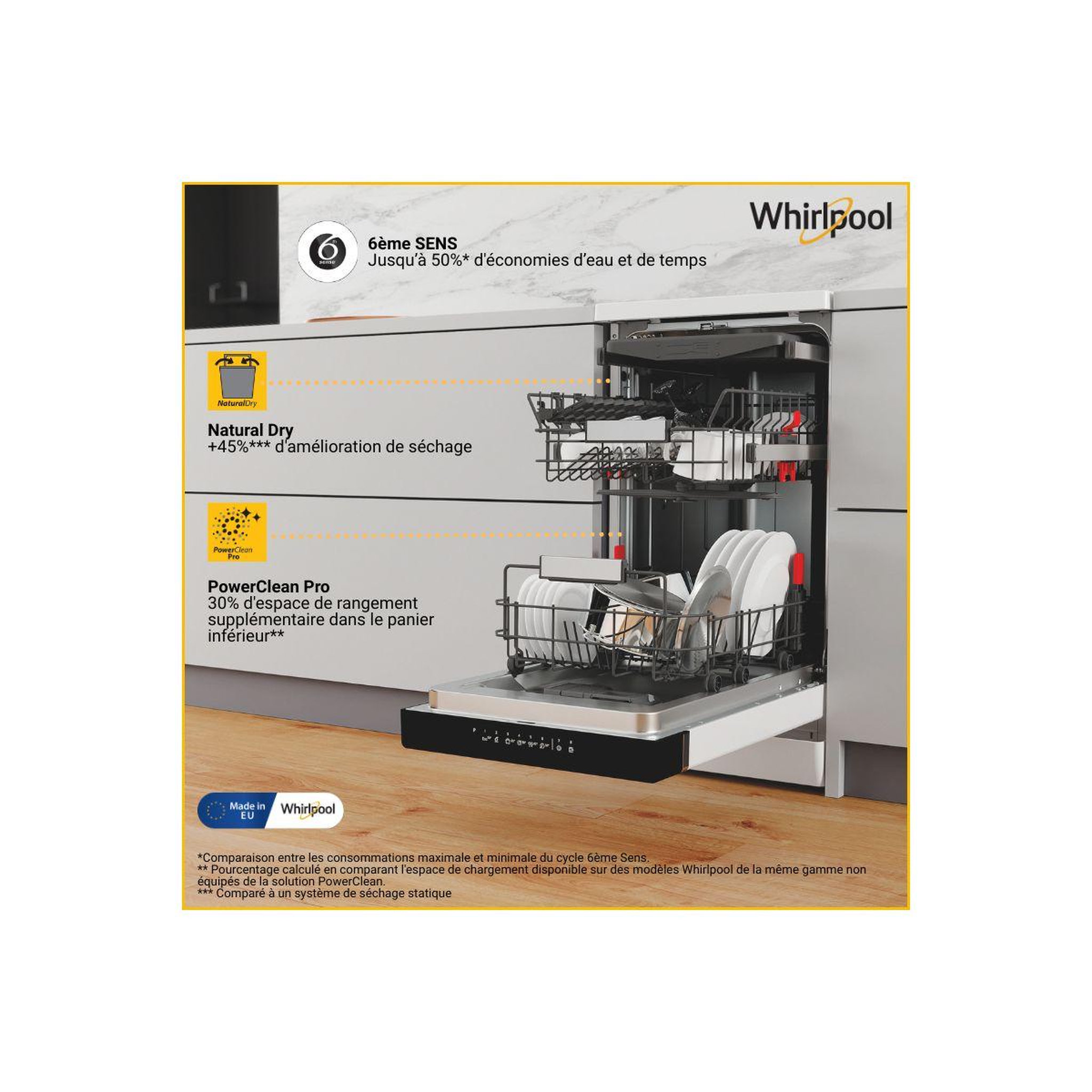 Voir la diapositive 2 : Whirlpool Lave vaisselle 45 cm WSFO3O34PF 6ème Sens