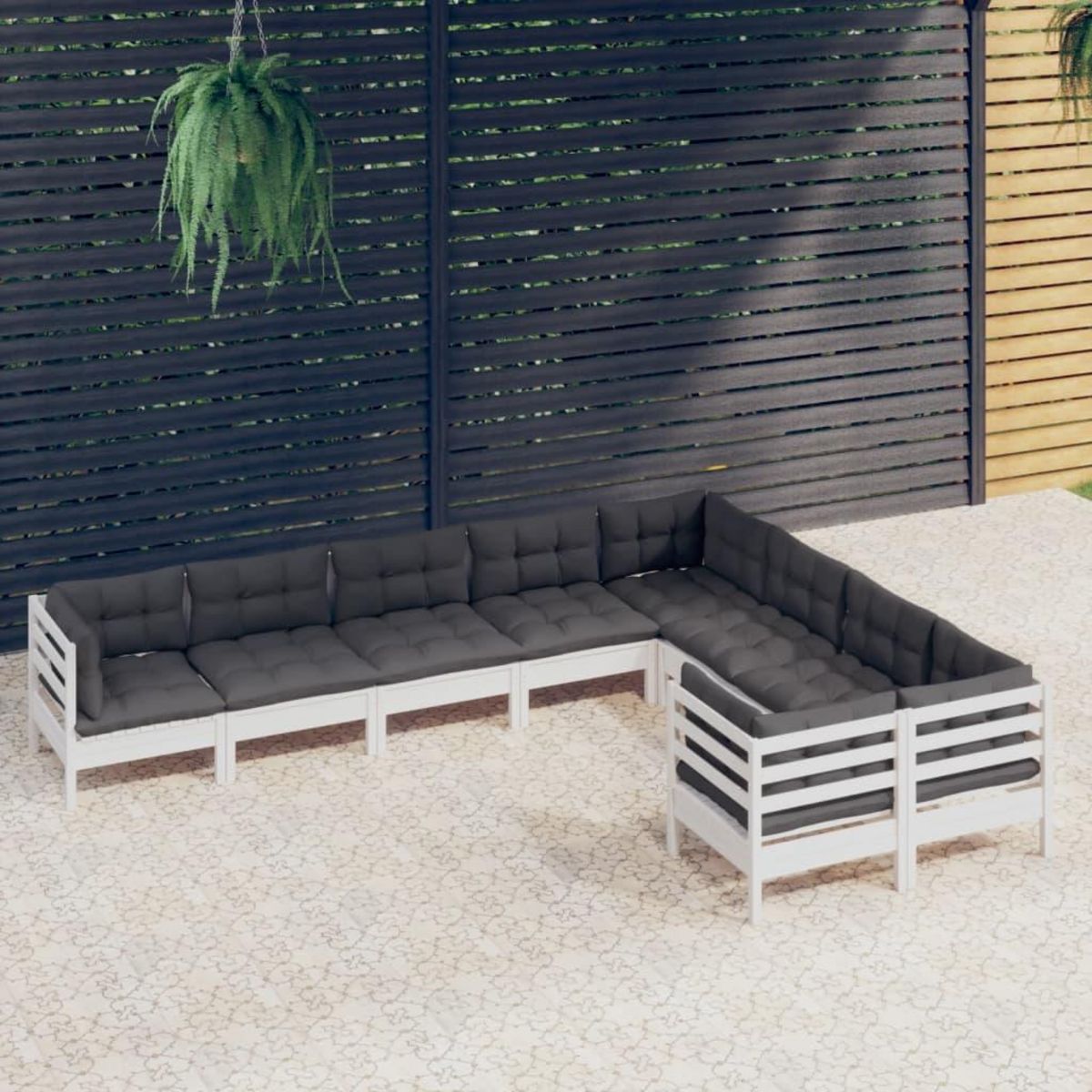 VIDAXL Salon de jardin 9 pcs avec coussins blanc bois de pin