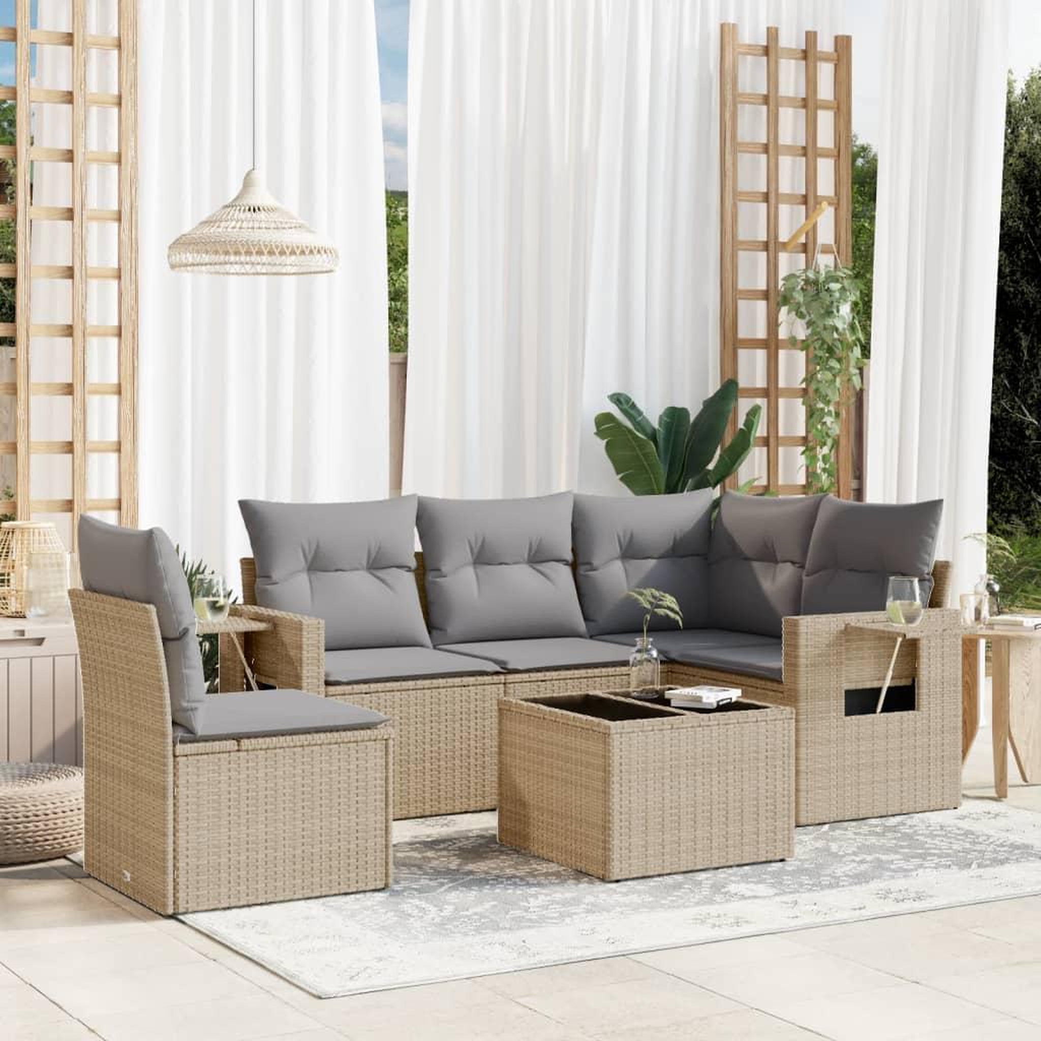 VIDAXL Salon de jardin avec coussins 6 pcs beige resine tressee