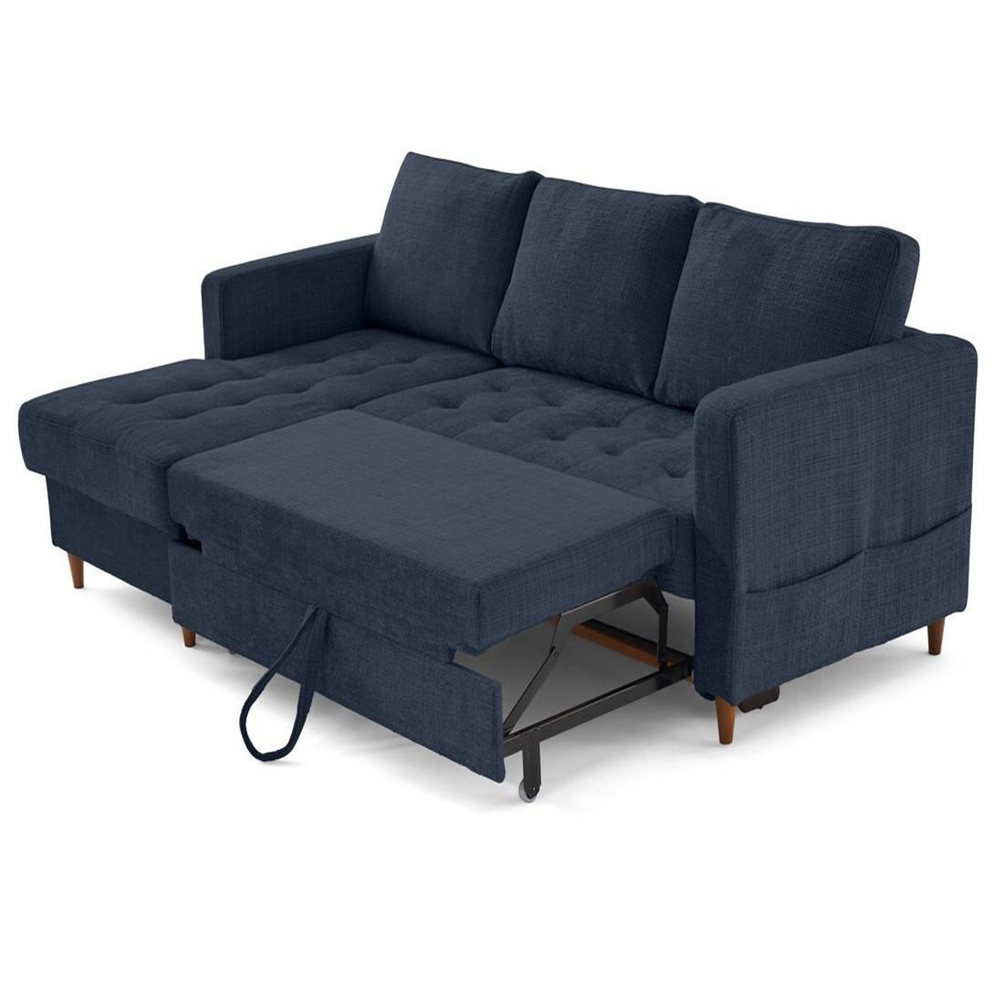 Voir la diapositive 2 : BEST MOBILIER Anna - canapé d'angle gauche 4 places convertible avec coffre en velours texturé