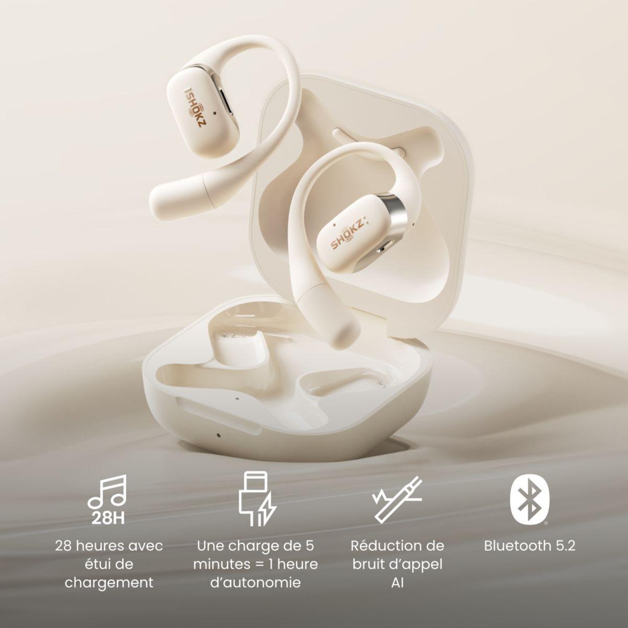 Voir la diapositive 4 : SHOKZ Ecouteurs OpenFit Beige