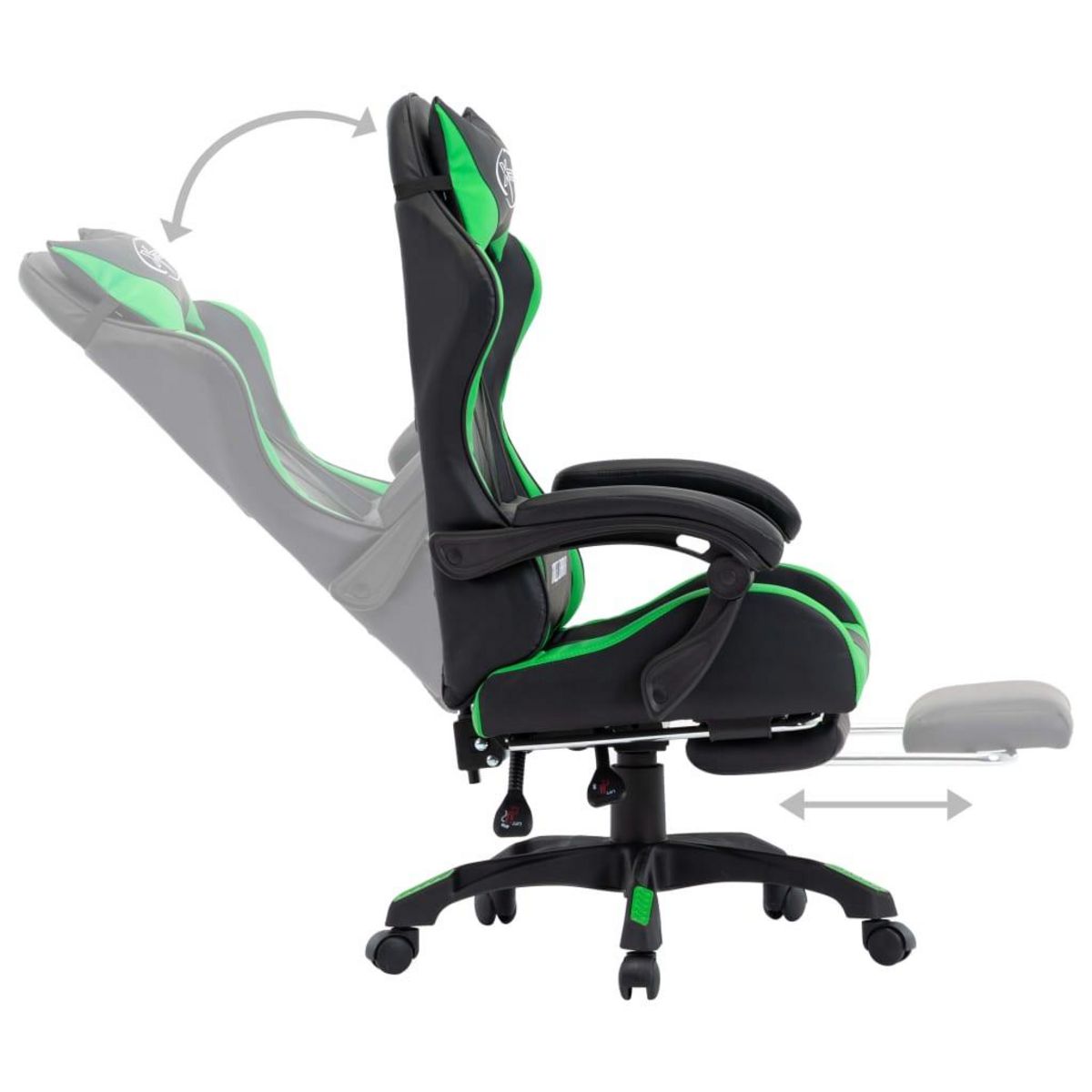 VIDAXL Fauteuil de jeux video avec repose-pied Vert et noir Similicuir