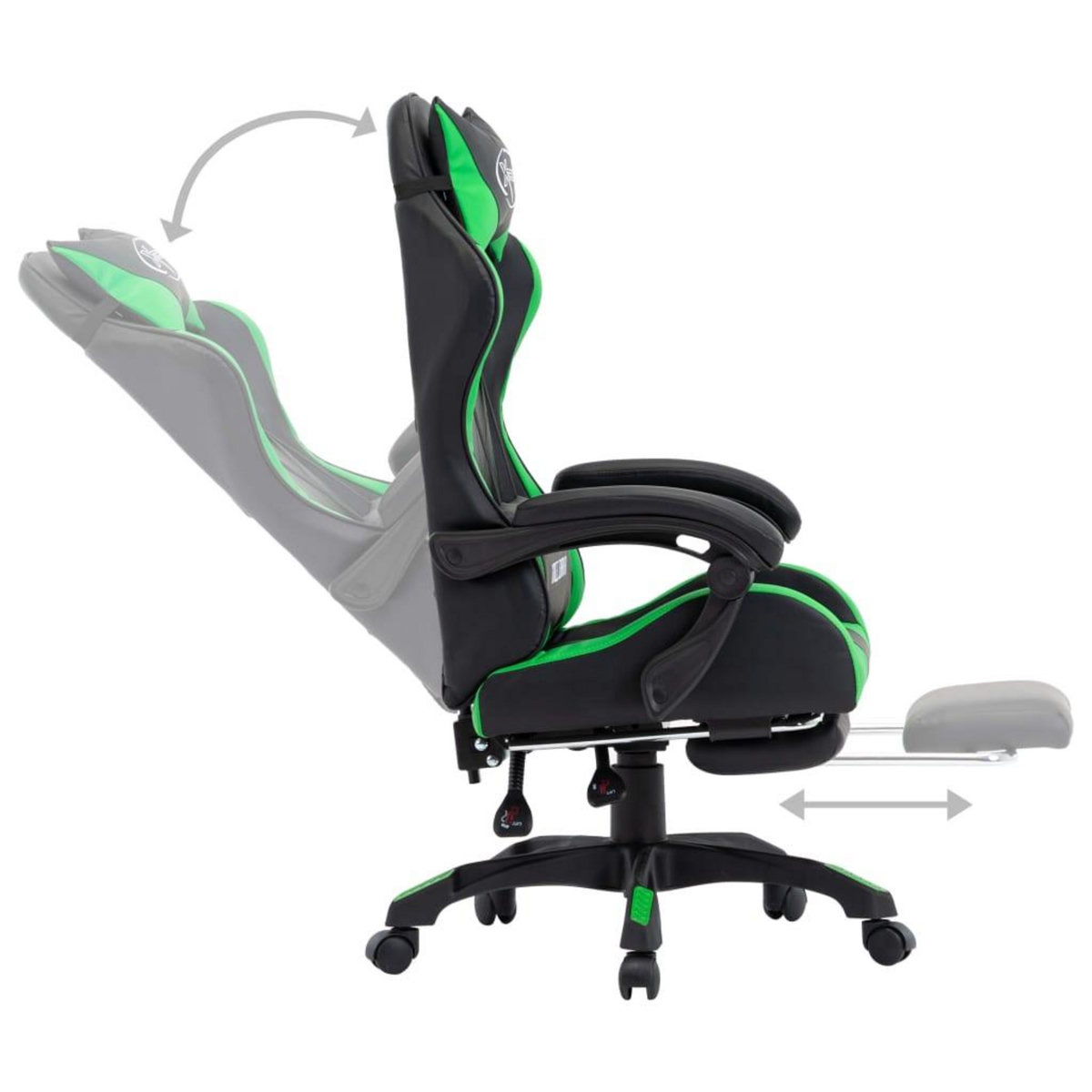 VIDAXL Fauteuil de jeux video avec repose-pied Vert et noir Similicuir