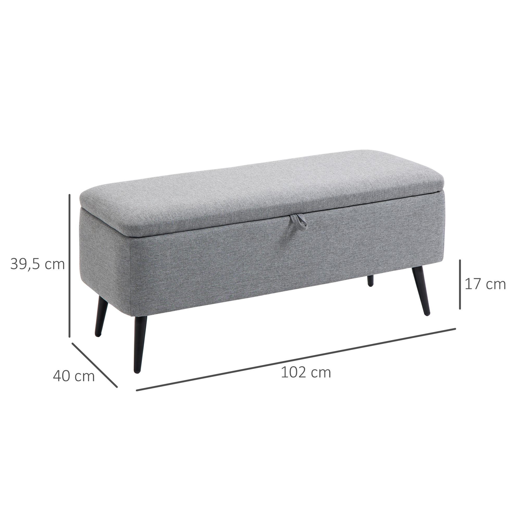 Voir la diapositive 3 : HOMCOM Banc coffre de rangement 2 en 1 dim. 102L x 40l x 39H cm piètement acier noir tissu gris