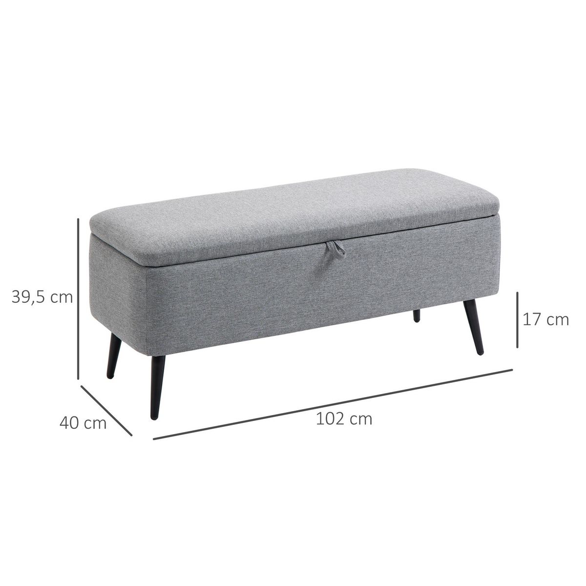 HOMCOM Banc coffre de rangement 2 en 1 dim. 102L x 40l x 39H cm piètement acier noir tissu gris