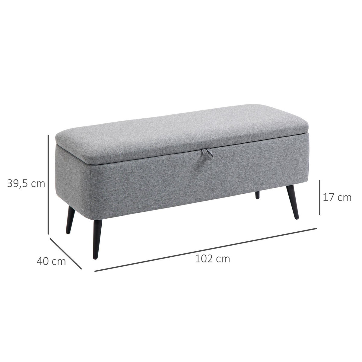 HOMCOM Banc coffre de rangement 2 en 1 dim. 102L x 40l x 39H cm piètement acier noir tissu gris