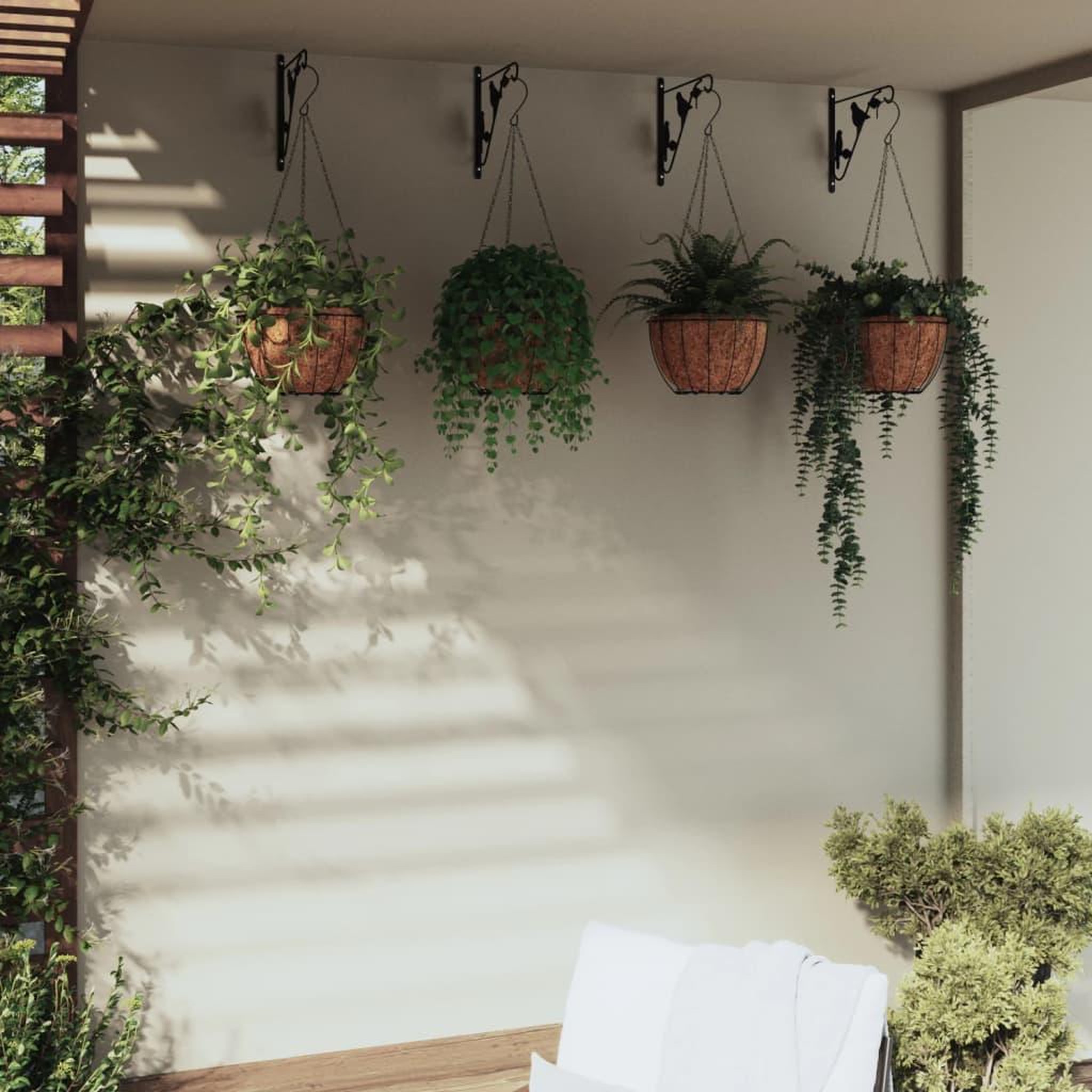 Voir la diapositive 1 : VIDAXL Supports de panier suspendu avec jardinieres 4 pcs noir acier