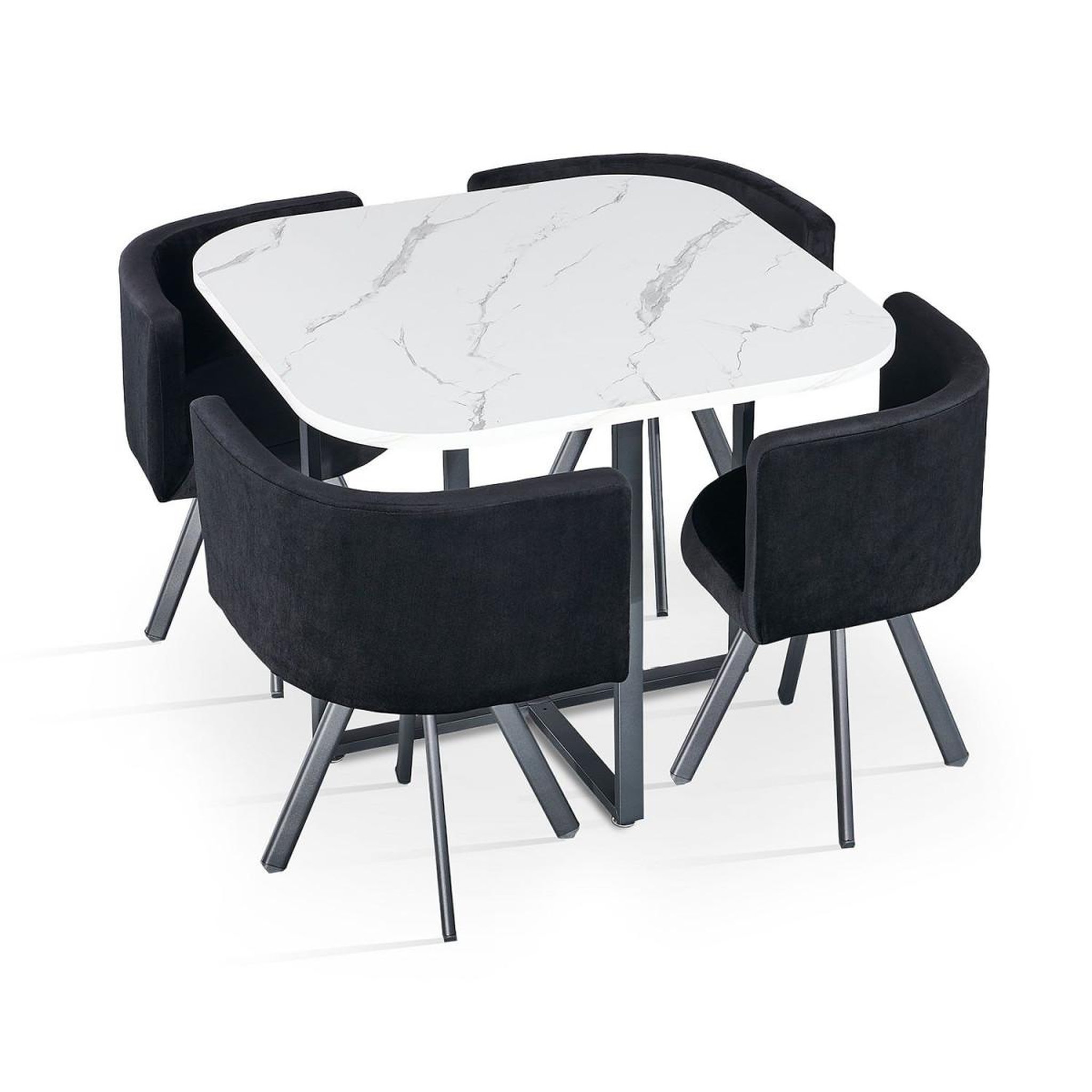 Voir la diapositive 2 : Paris Prix Ensemble table à manger & 4 chaises en velours  norway  90cm blanc & noir