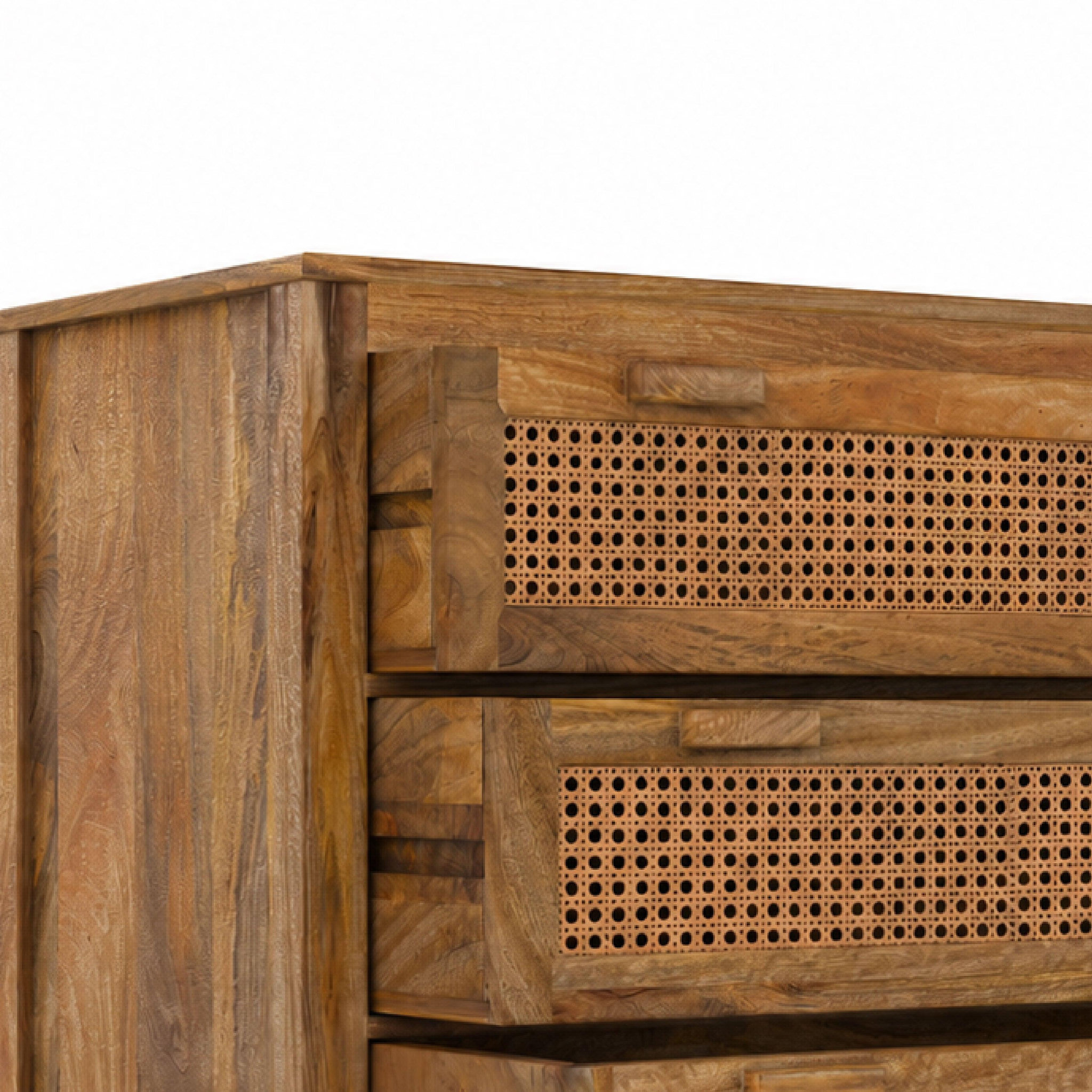 Voir la diapositive 6 : MAISON PAVANE Commode en bois de manguier et cannage 3 tiroirs-tiki