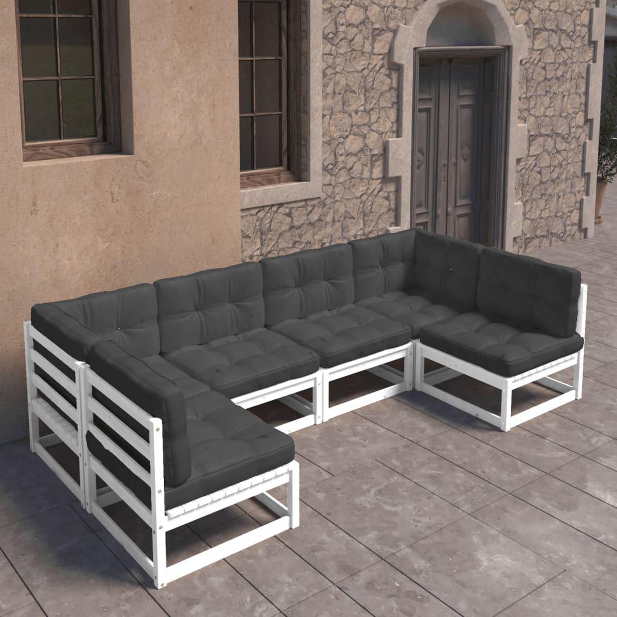 Voir la diapositive 1 : VIDAXL Salon de jardin avec coussins 6 pcs blanc bois de pin massif