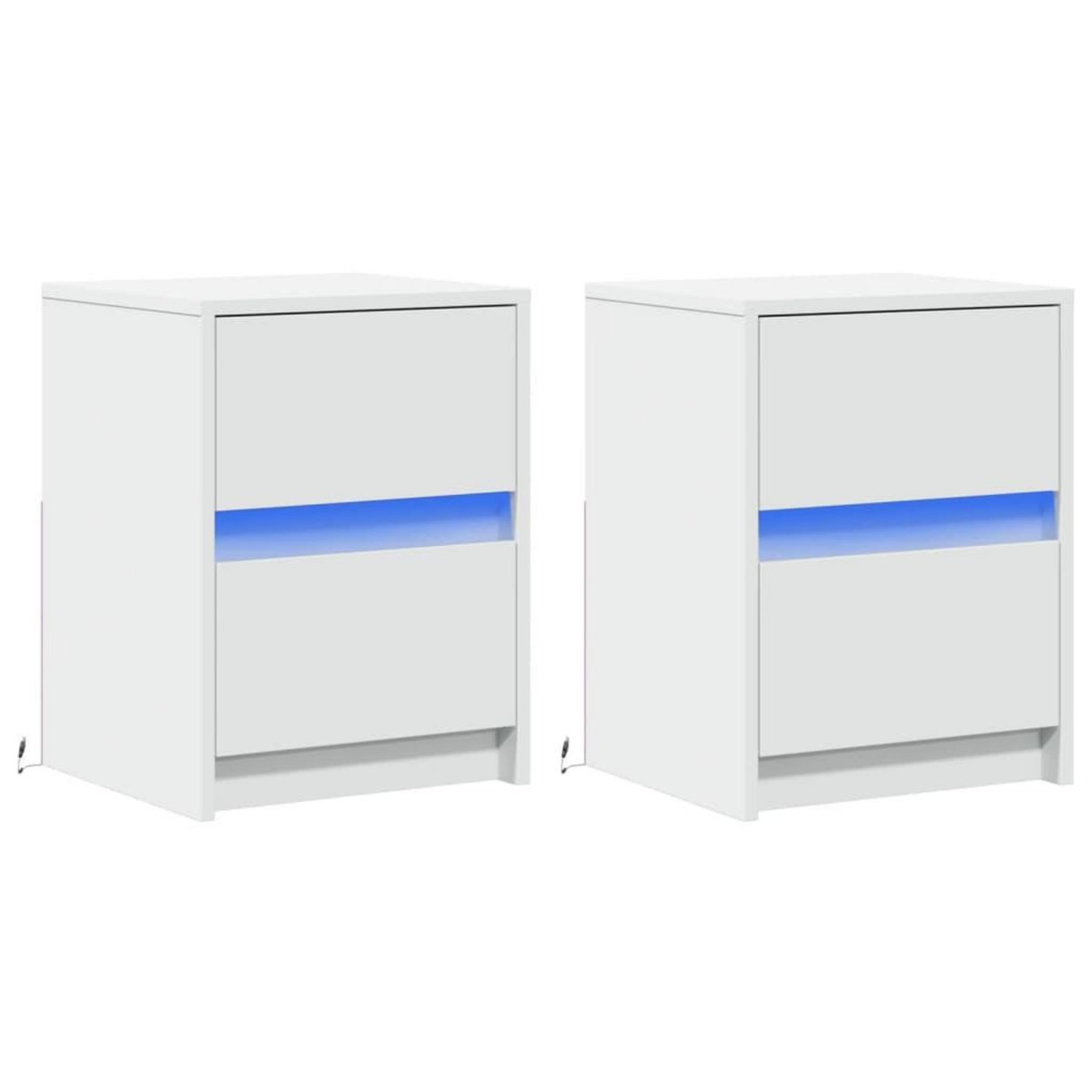 VIDAXL Armoires de chevet et lumieres LED 2pcs blanc bois d'ingenierie