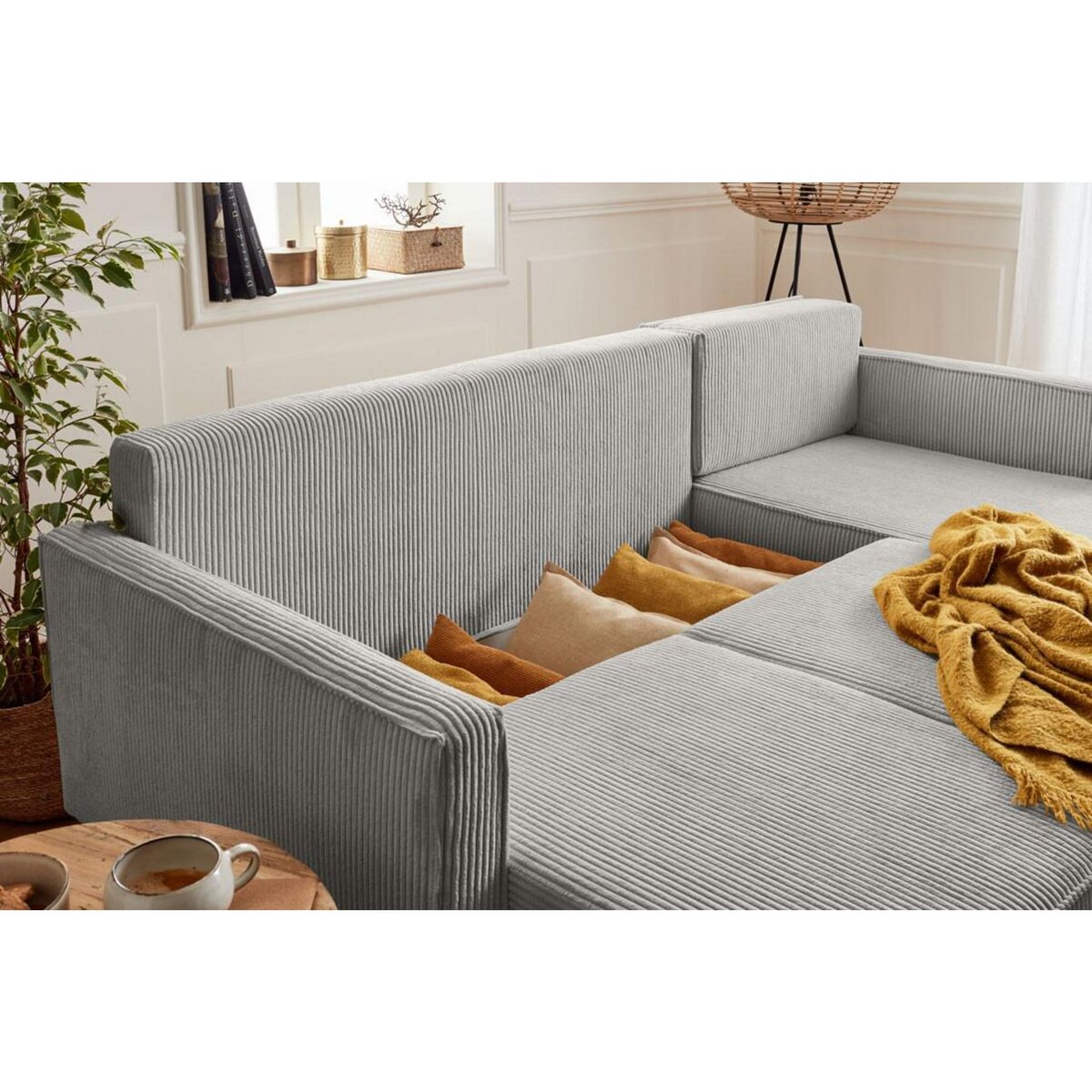 LISA DESIGN Charlie - canapé d'angle réversible - 4 places - convertible avec coffre - en velours côtelé