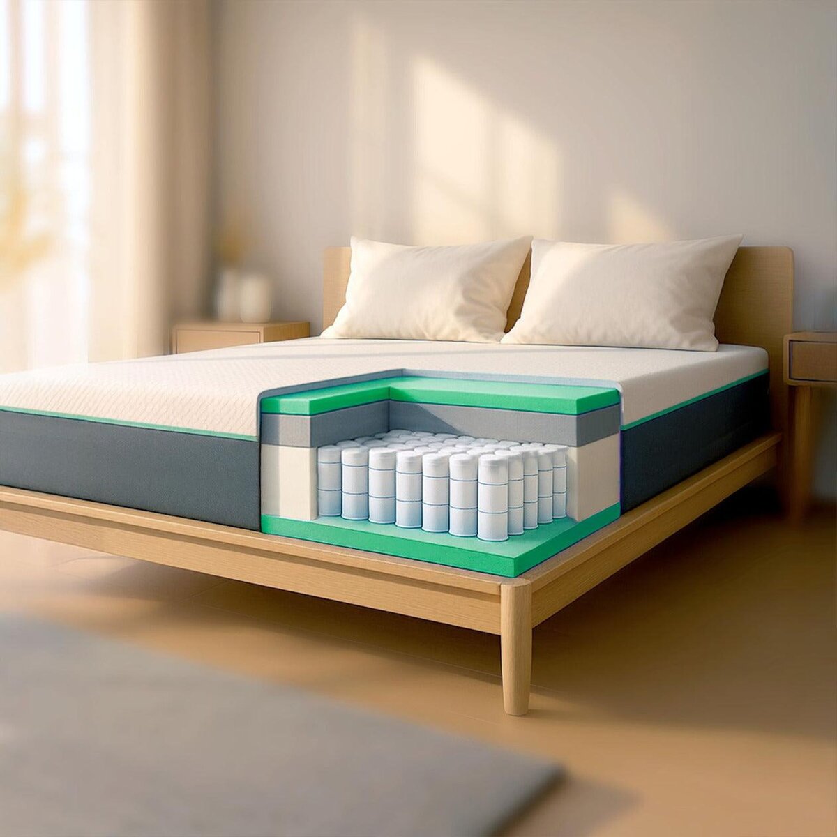 THE WHITE STONE Matelas 80x190 en Mémoire de Forme Breeze & Ressorts Ensachés | Hauteur 25 cm | Respirant, Anallergique & Antibactérien | Housse Déhoussable