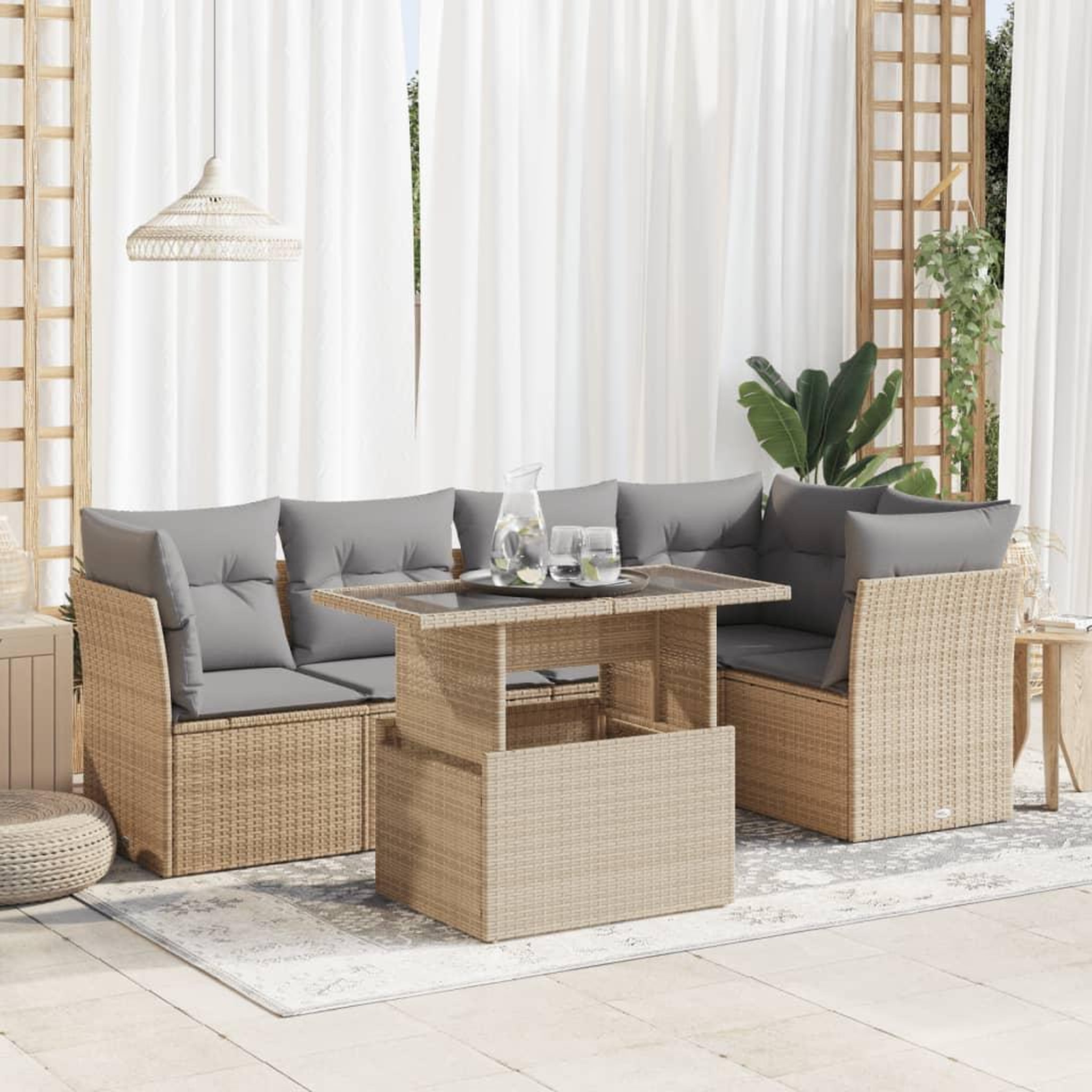 VIDAXL Salon de jardin avec coussins 6 pcs beige resine tressee