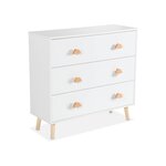 SWEEEK Commode enfant. décor bois. blanc. 3 tiroirs. pieds et poignées nuage en pin
