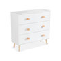 Voir la diapositive 1 : SWEEEK Commode enfant. décor bois. blanc. 3 tiroirs. pieds et poignées nuage en pin