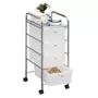 IDIMEX Caisson sur roulettes SANO chariot avec 4 tiroirs en plastique blanc transparent et 1 étagère, rangement salle de bain métal chromé