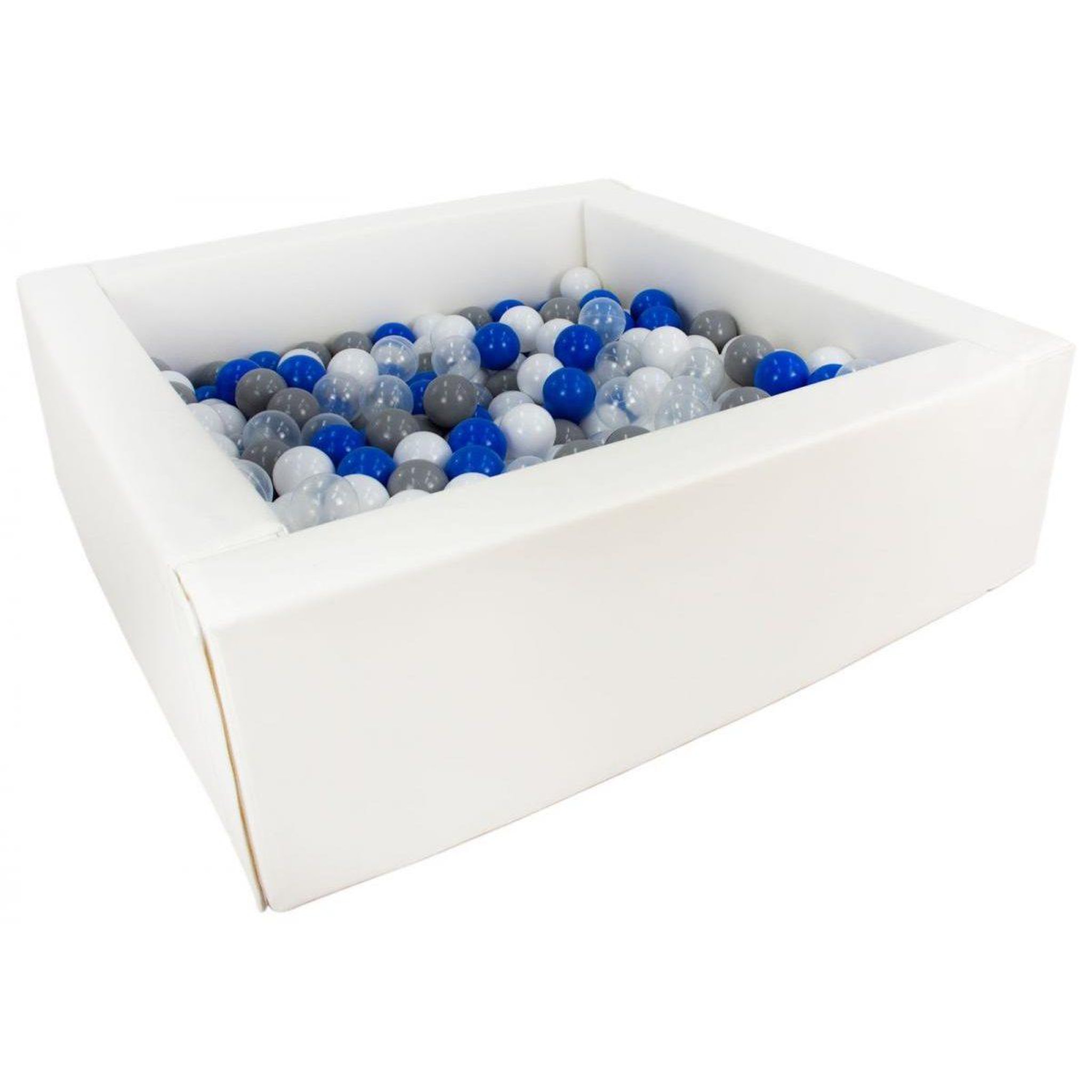 VELINDA Piscine à balles carrée avec 200 balles - blanc/blanc, transparent, bleu, gris