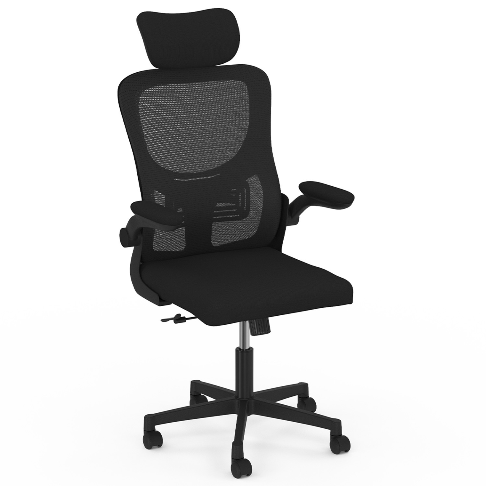 ID MARKET Fauteuil de bureau JAMES ergonomique en toile respirante et appui-tête avec roulettes noir