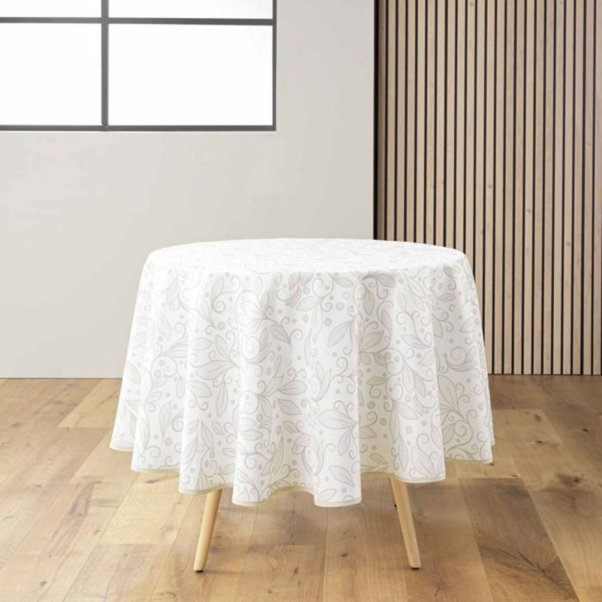 Paris Prix Nappe Ronde Antitache Imprimé  Leya  180cm Naturel