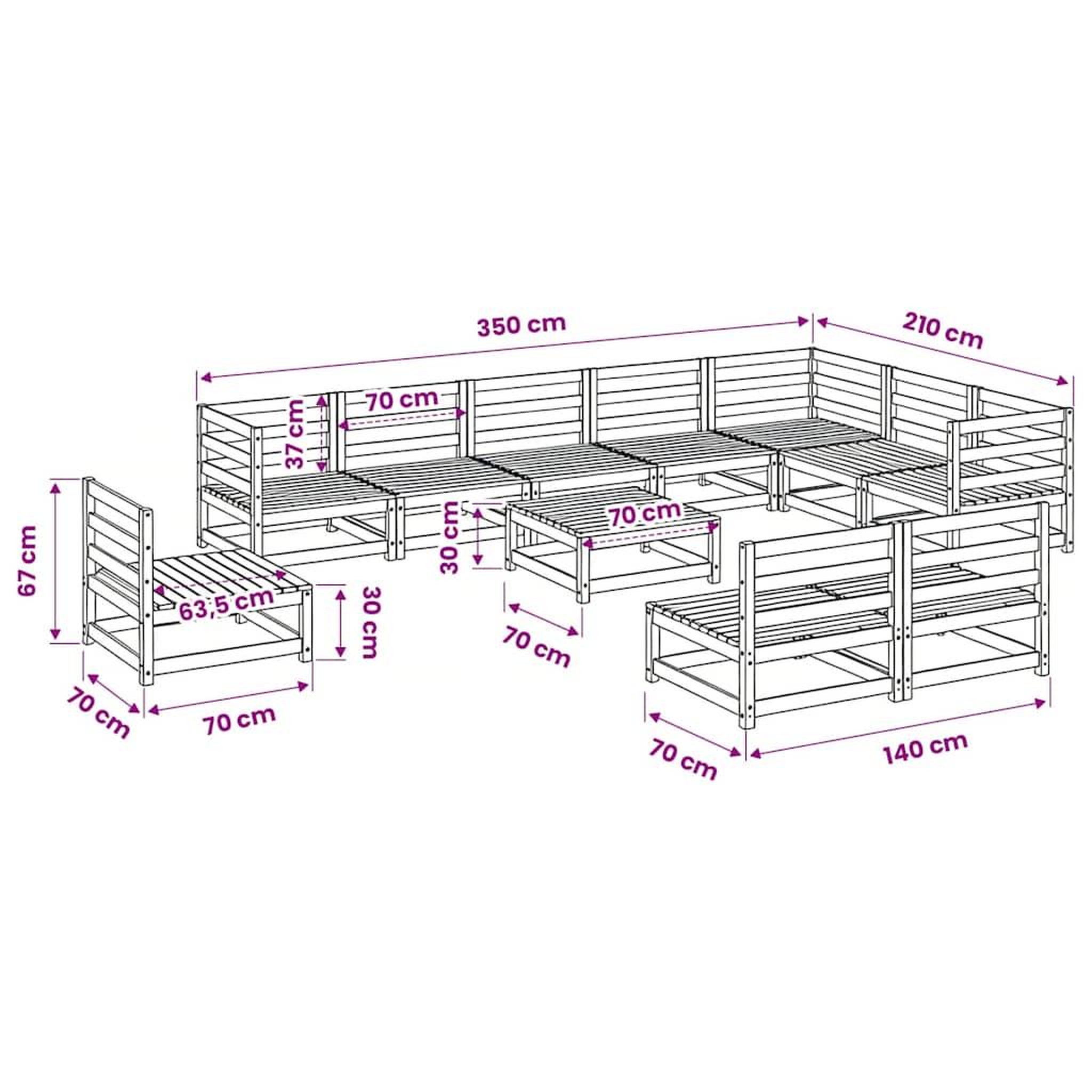 Voir la diapositive 6 : VIDAXL Salon de jardin 11 pcs bois de pin massif
