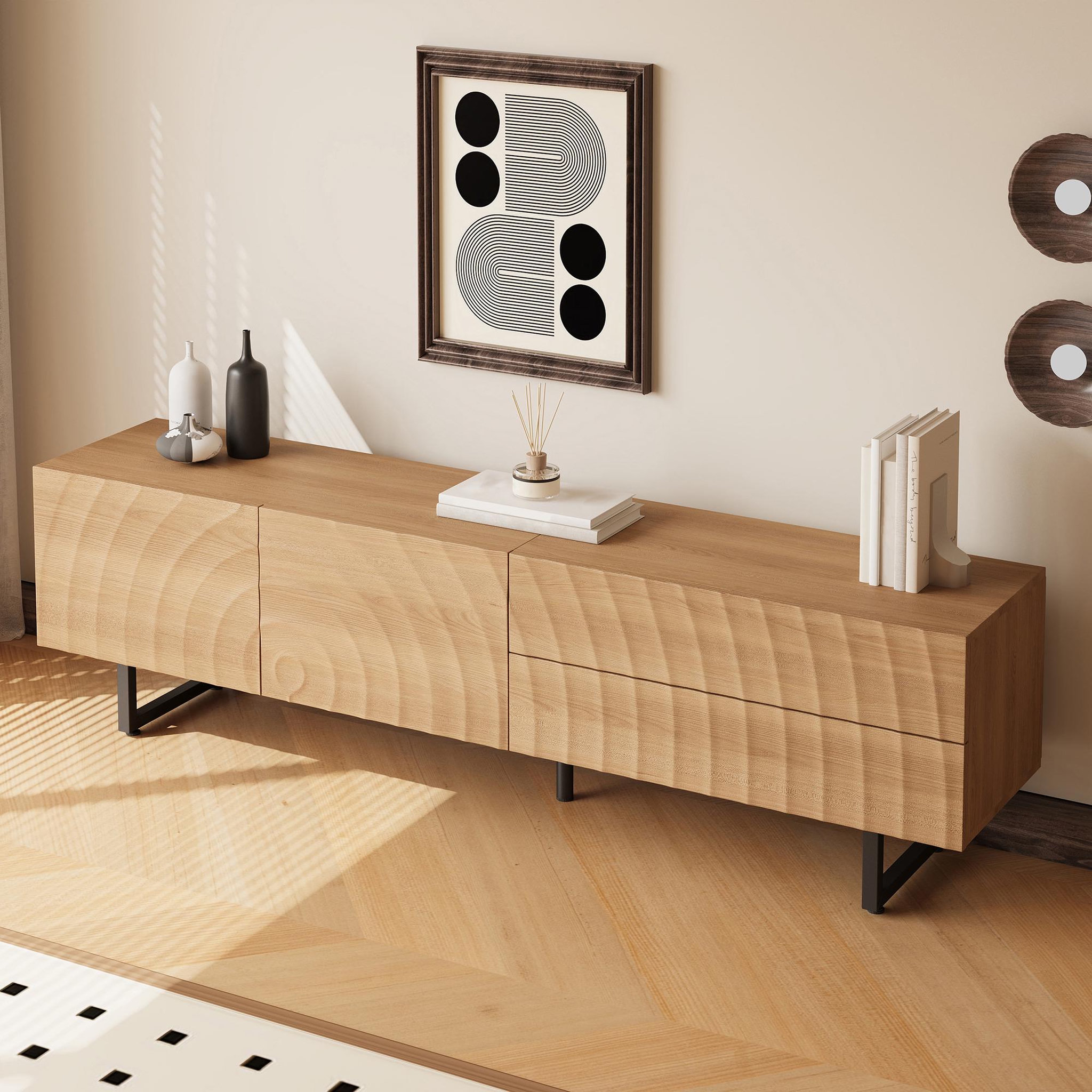 Voir la diapositive 4 : MERAX Meuble tv naturel 180 cm panneau de particules