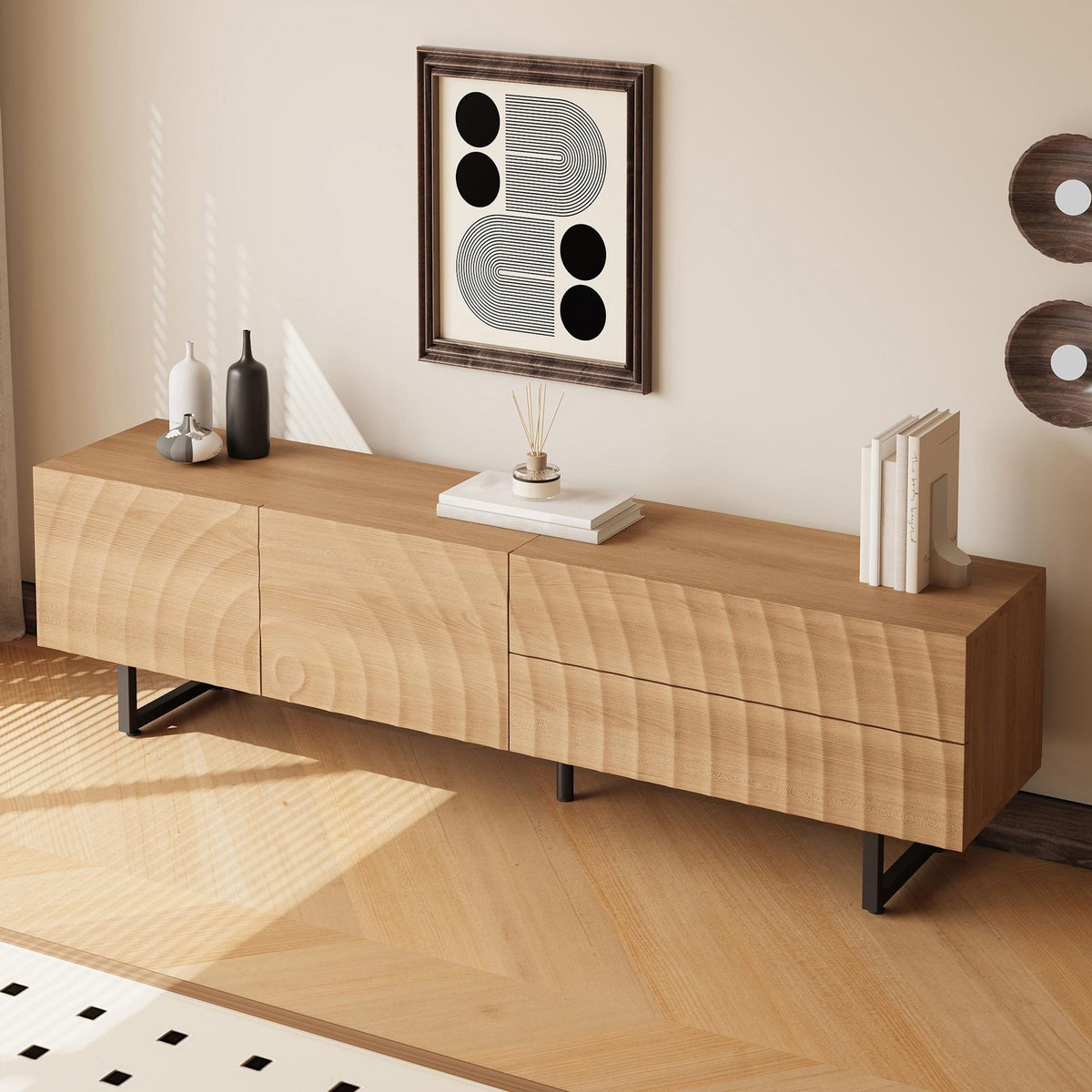 MERAX Meuble tv naturel 180 cm panneau de particules