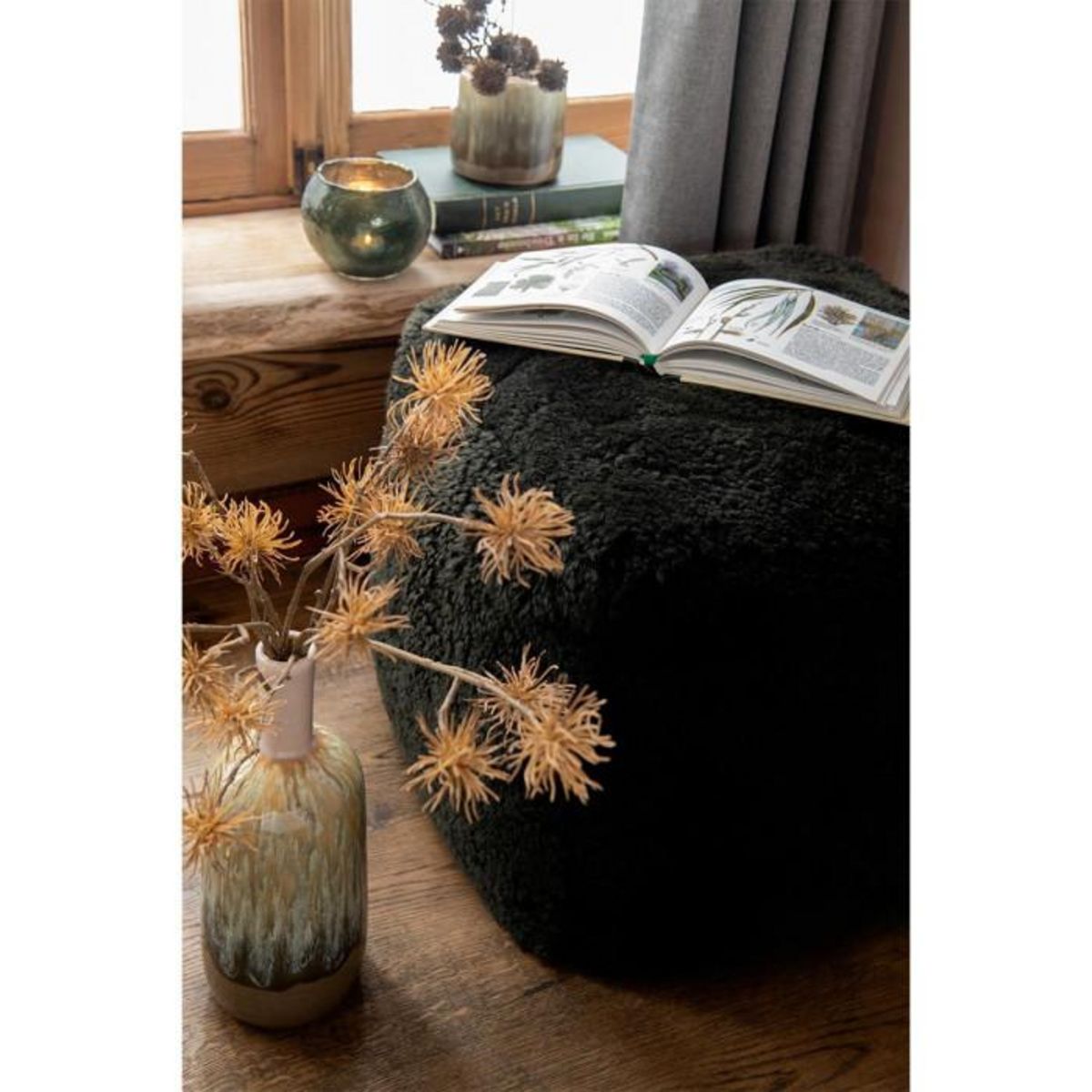 Paris Prix Pouf Carré Déco  Peau de Mouton  45cm Vert