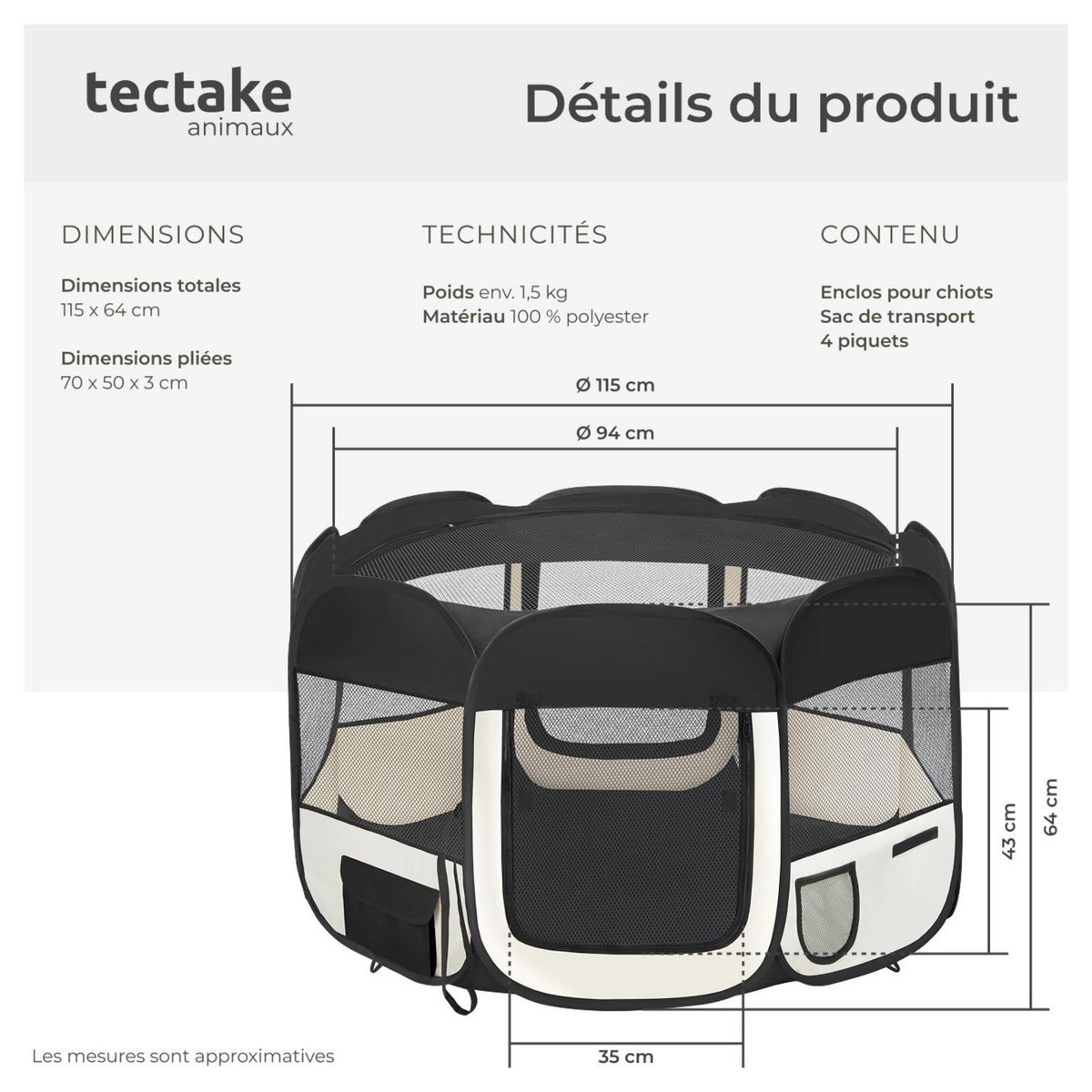 tectake Enclos pour chiots et chien pliable et modulable noir