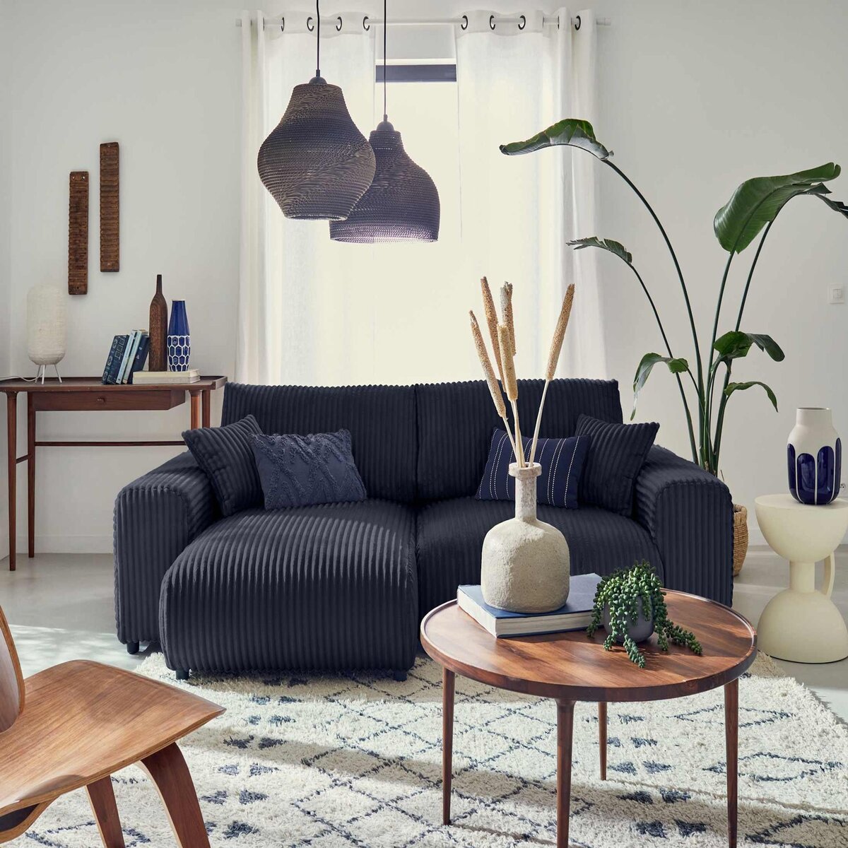 LISA DESIGN Garance - canapé d'angle réversible - 4 places - en velours côtelé grosses côtes