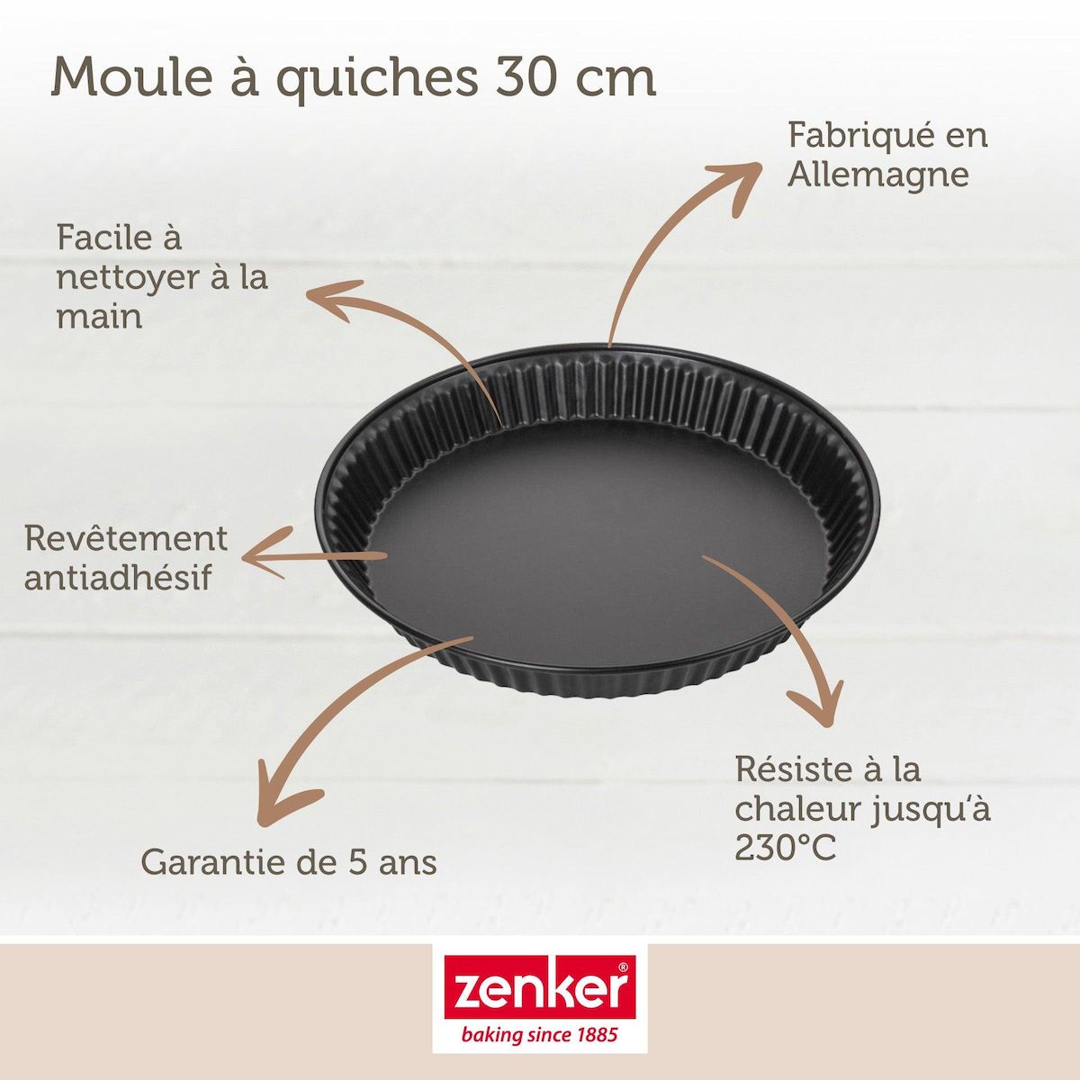 ZENKER Set pâtisserie avec moule à quiche Lorraine 30 cm, 2 bols à mixer et 1 spatule Zenker