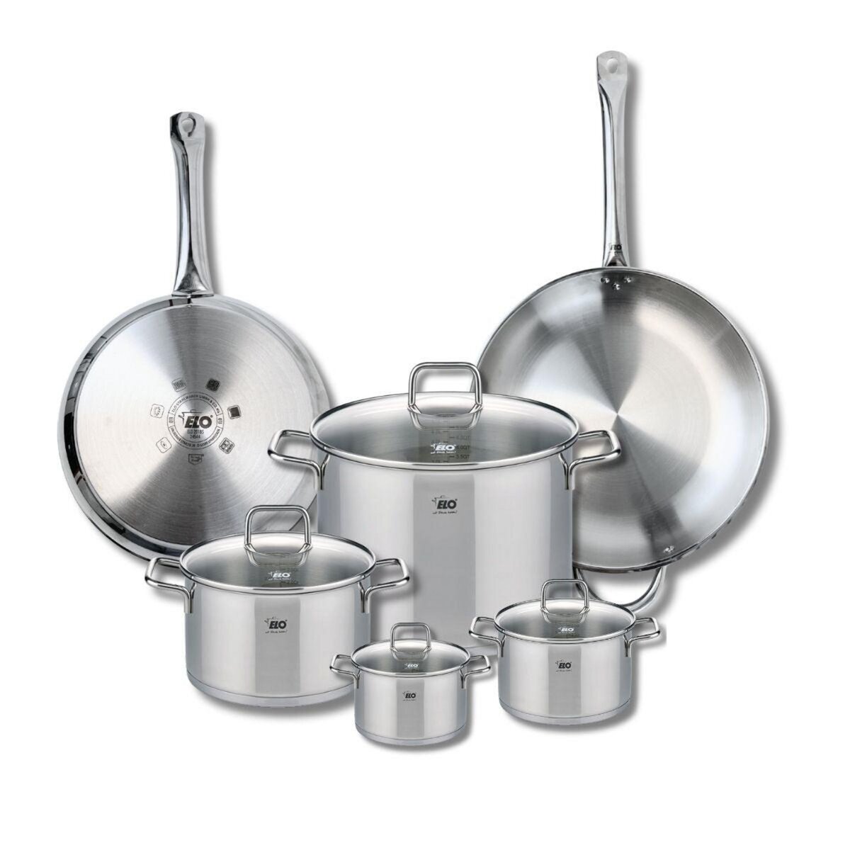 ELO Ensemble de 2 Poêles de cuisson 28 et 32 cm et 4 faitouts 12, 14, 20 et 26 cm Elo Profi Citrin