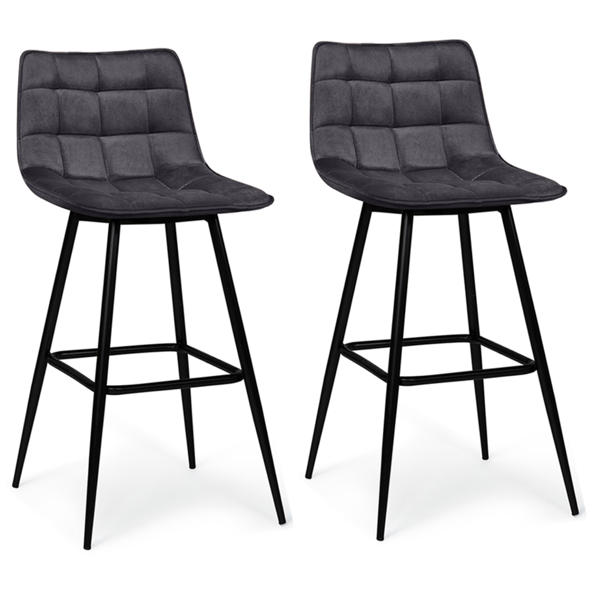ID MARKET Lot de 2 tabourets de bar MADY en velours gris foncé