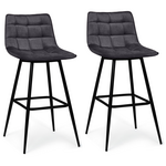 ID MARKET Lot de 2 tabourets de bar MADY en velours gris foncé