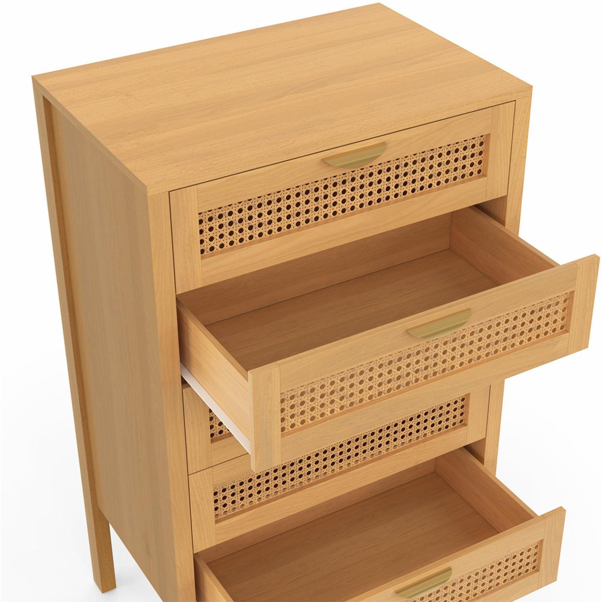 Voir la diapositive 6 : ID MARKET Chiffonnier 5 tiroirs edhen 60x40x100 cm commode semainier bois et effet cannage