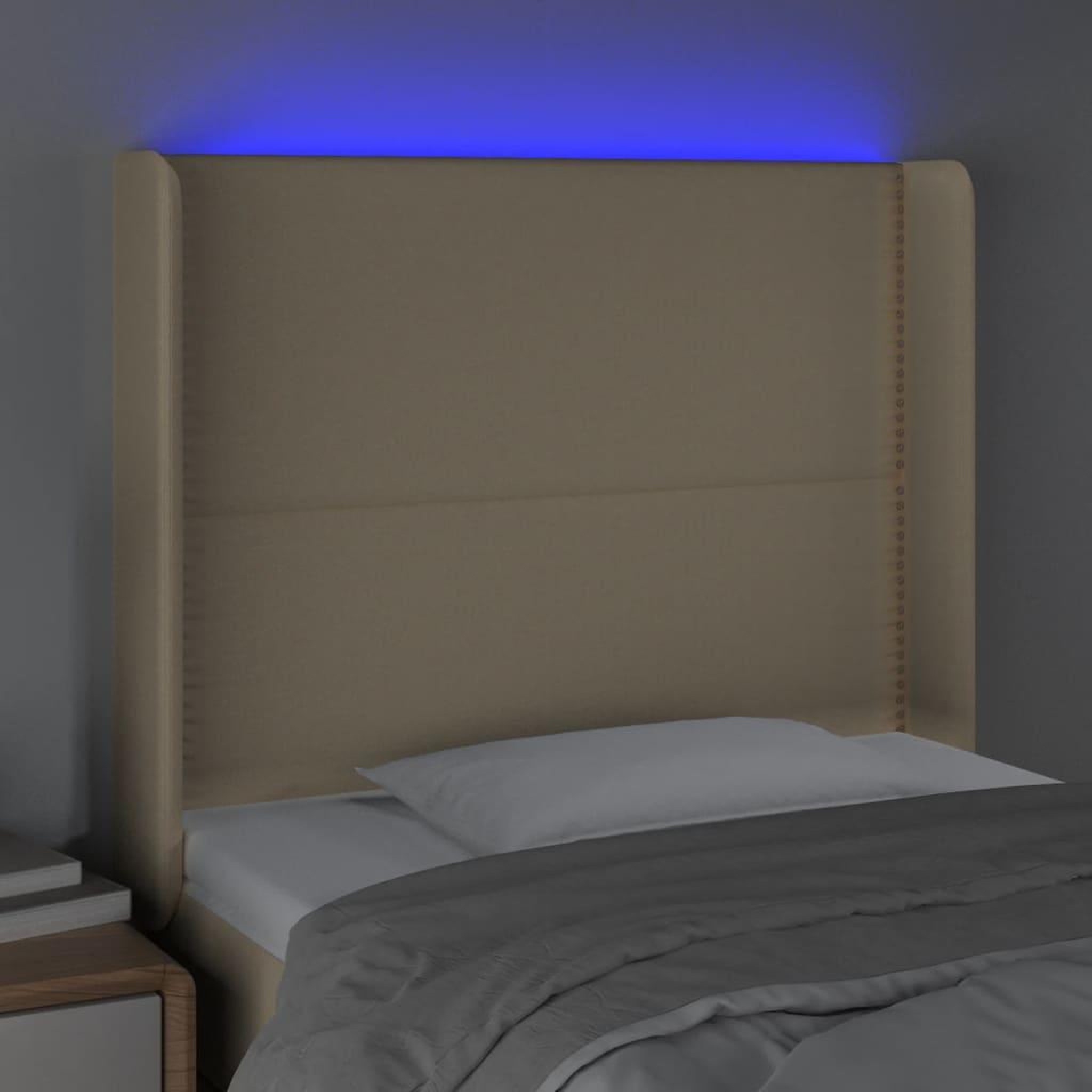 Voir la diapositive 4 : VIDAXL Tete de lit a LED Creme 93x16x118/128 cm Tissu