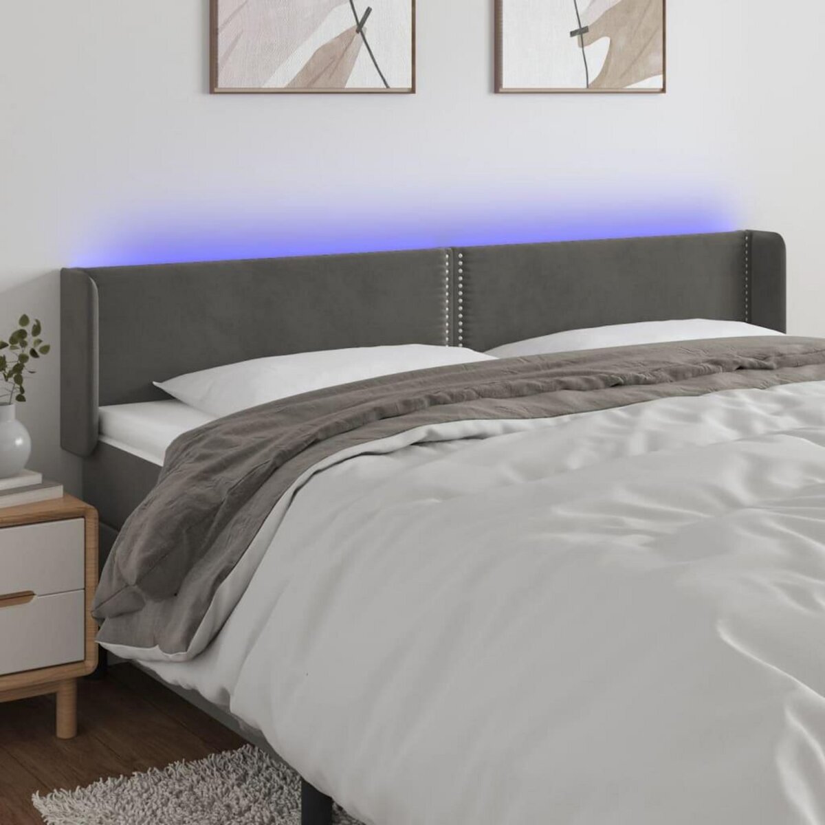 VIDAXL Tete de lit a LED Gris fonce 183x16x78/88 cm Velours