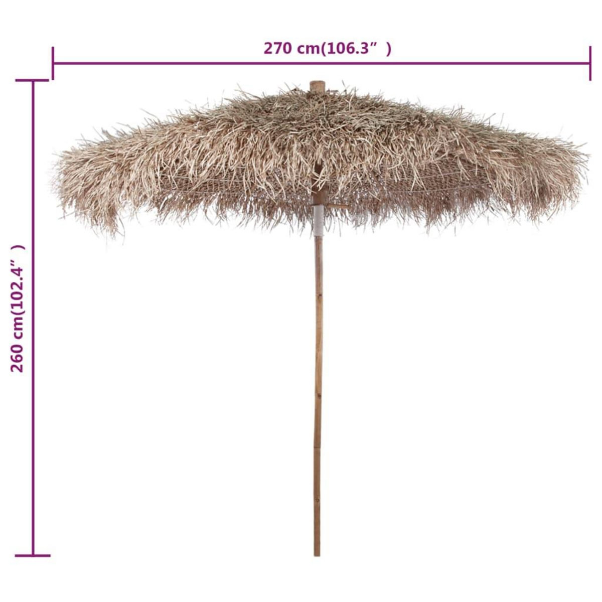 VIDAXL Parasol en bambou avec toit en feuille de bananier 270 cm