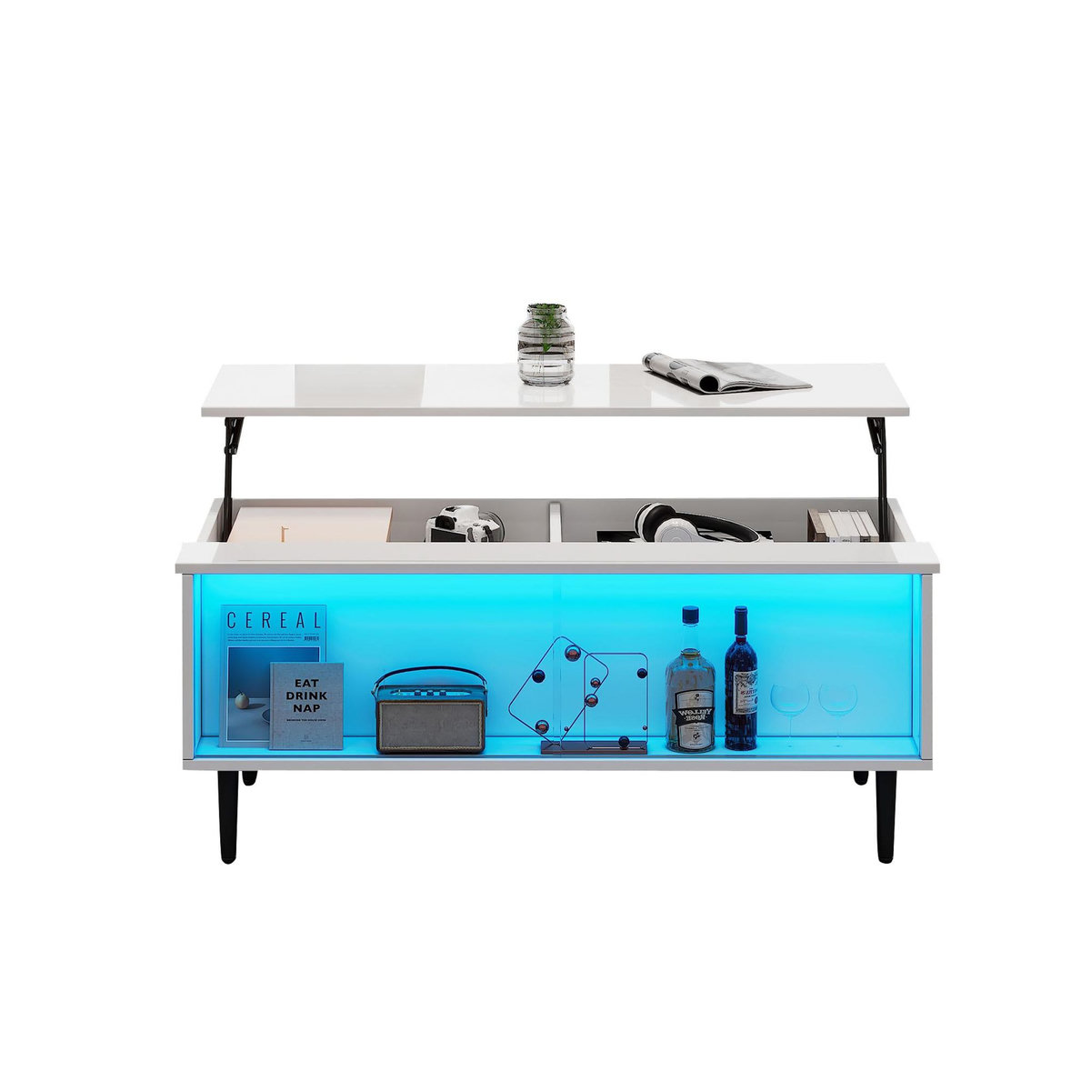 MERAX Table basse relevable rectangulaire blanc - 50x105 cm led panneau de particules