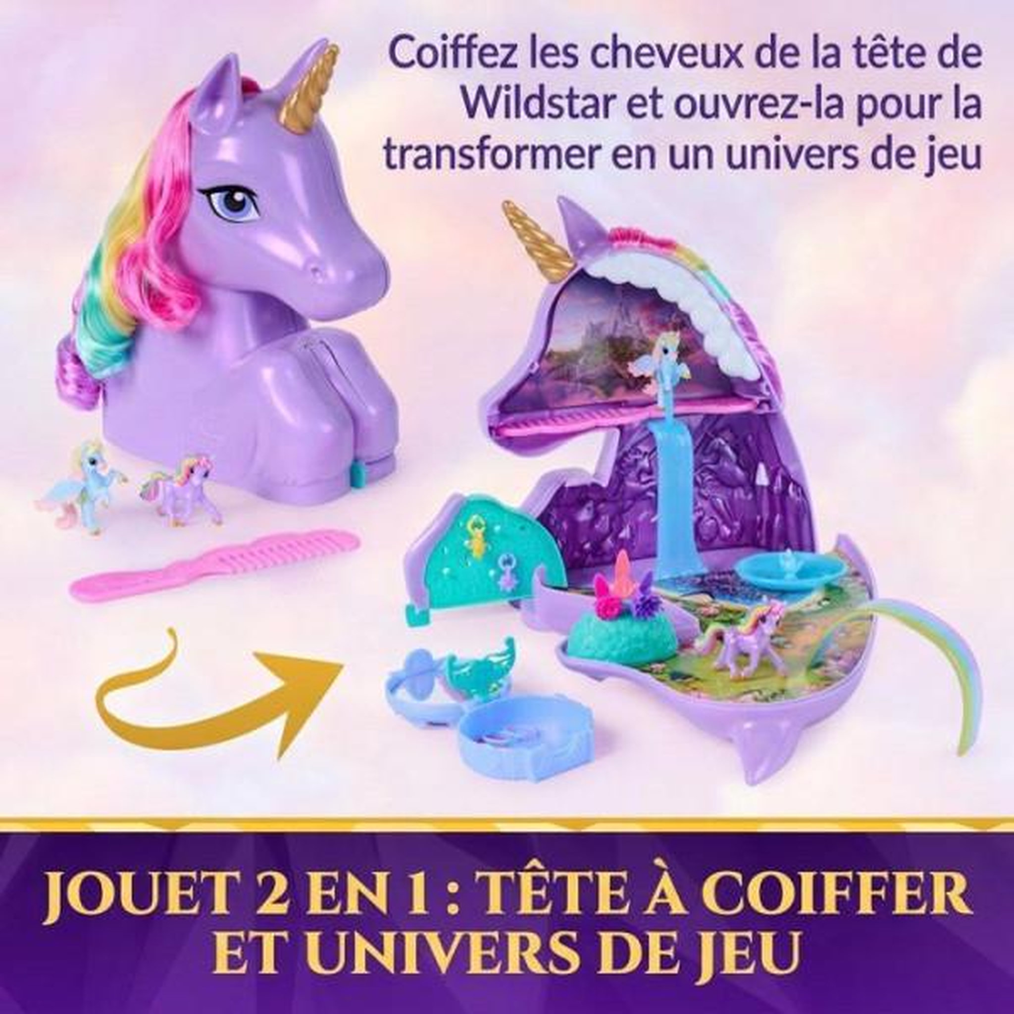 Voir la diapositive 2 : SPIN MASTER Tete a coiffer 2 en 1 Licorne Wildstar - Unicorn Academy - Se transforme en playset - SPIN MASTER - A partir De 4 Ans