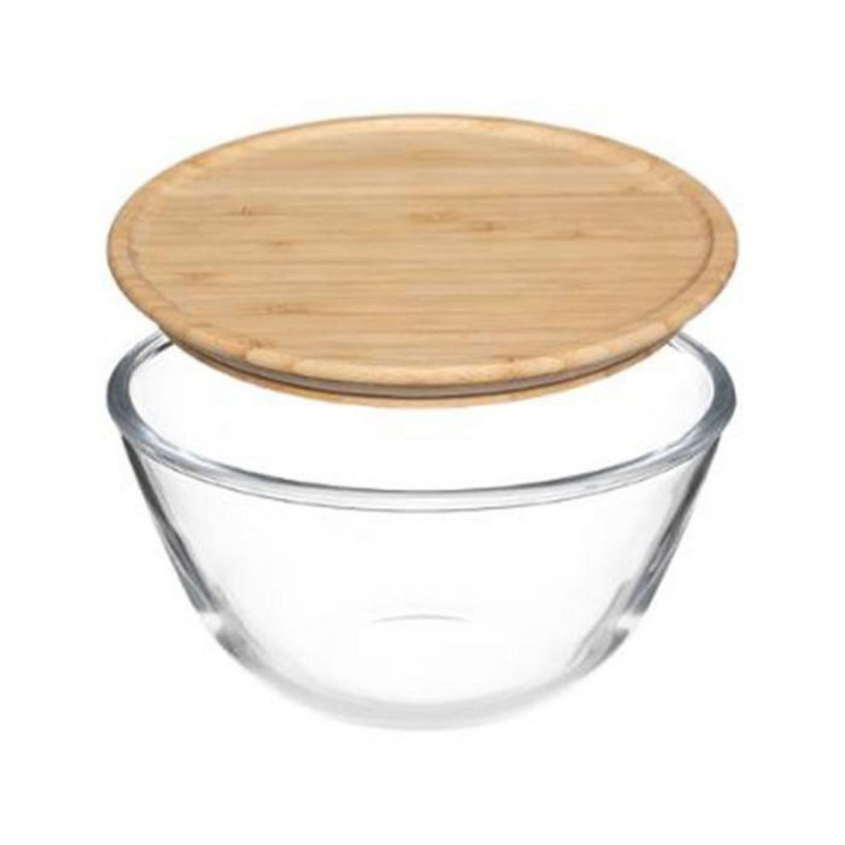 FIVE Saladier en Verre  Couvercle Bambou  1L Transparent
