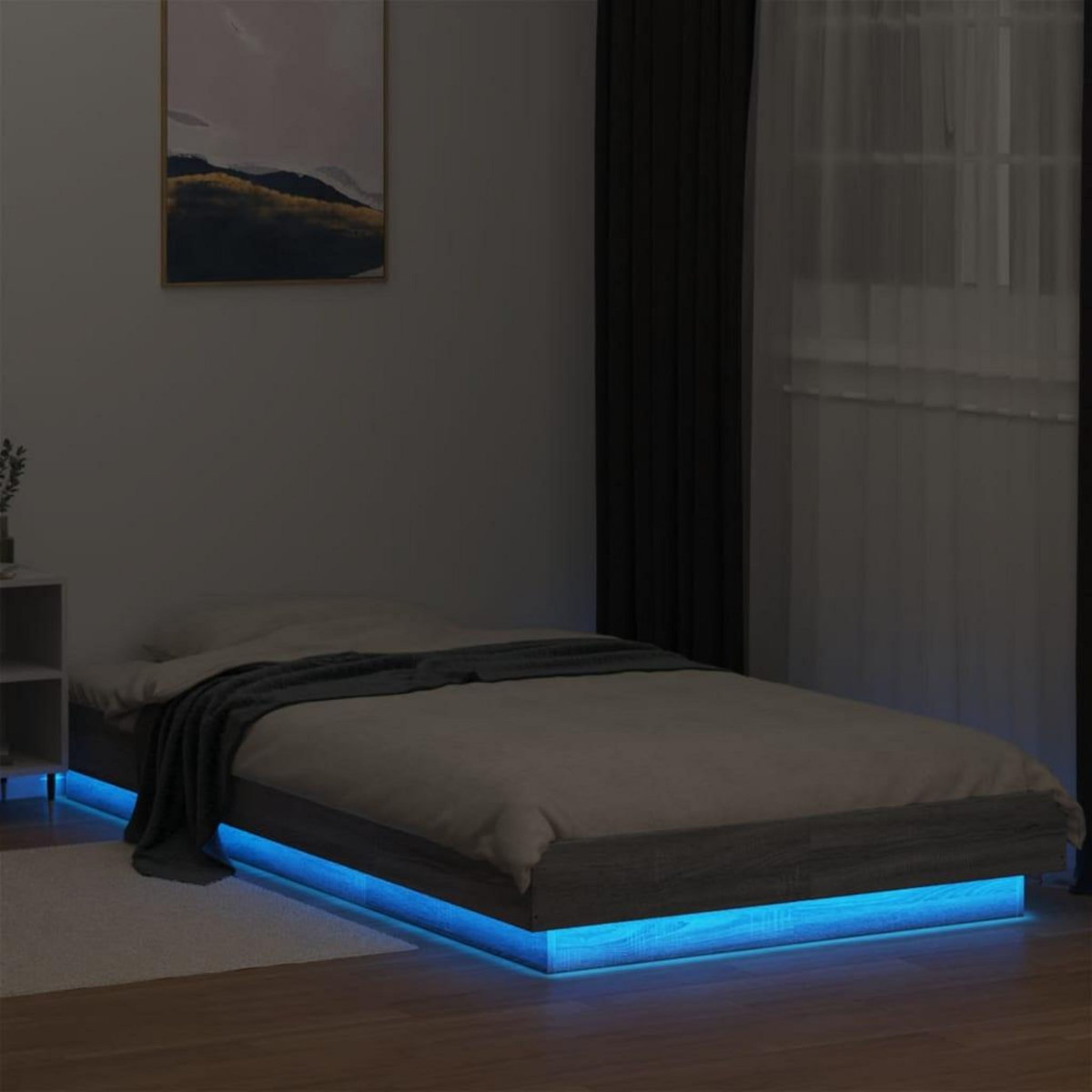 VIDAXL Cadre de lit et lumieres LED sans matelas sonoma gris 90x200 cm